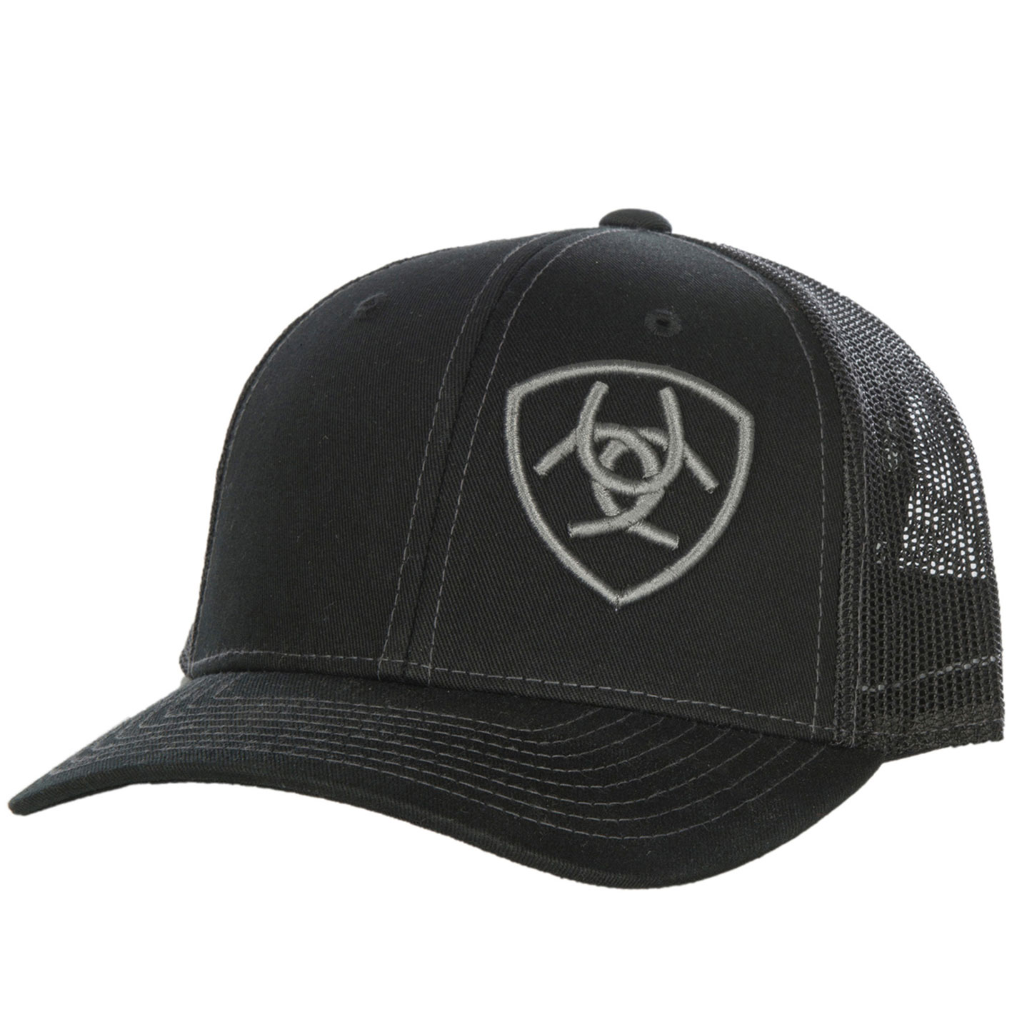 Ariat Youth Black with Gray Logo Mesh Snap Back Cap - Image 1