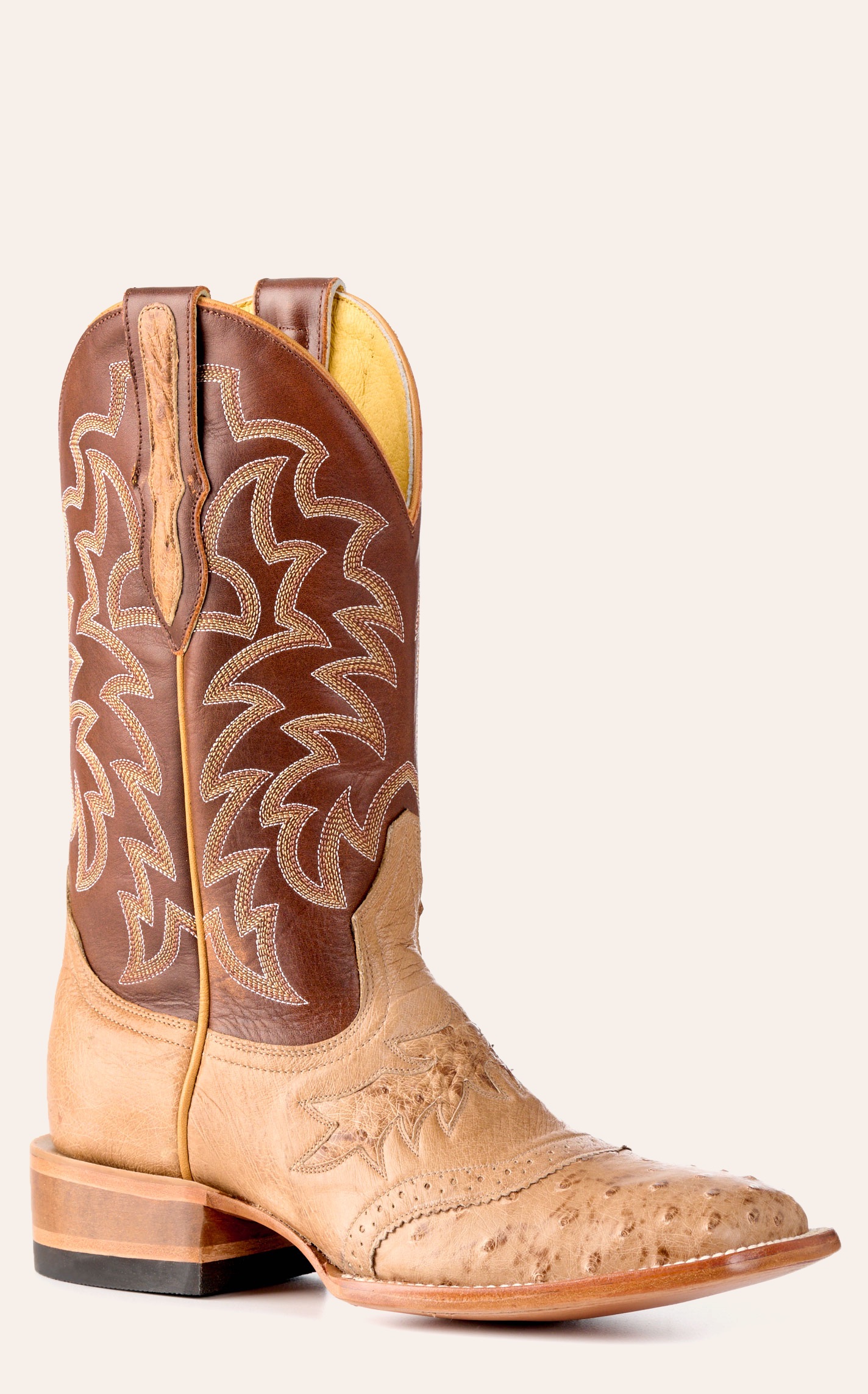 Cavender's Women's Sand & Cognac Ostrich Wide Square Toe Cowboy Boots - Image 1