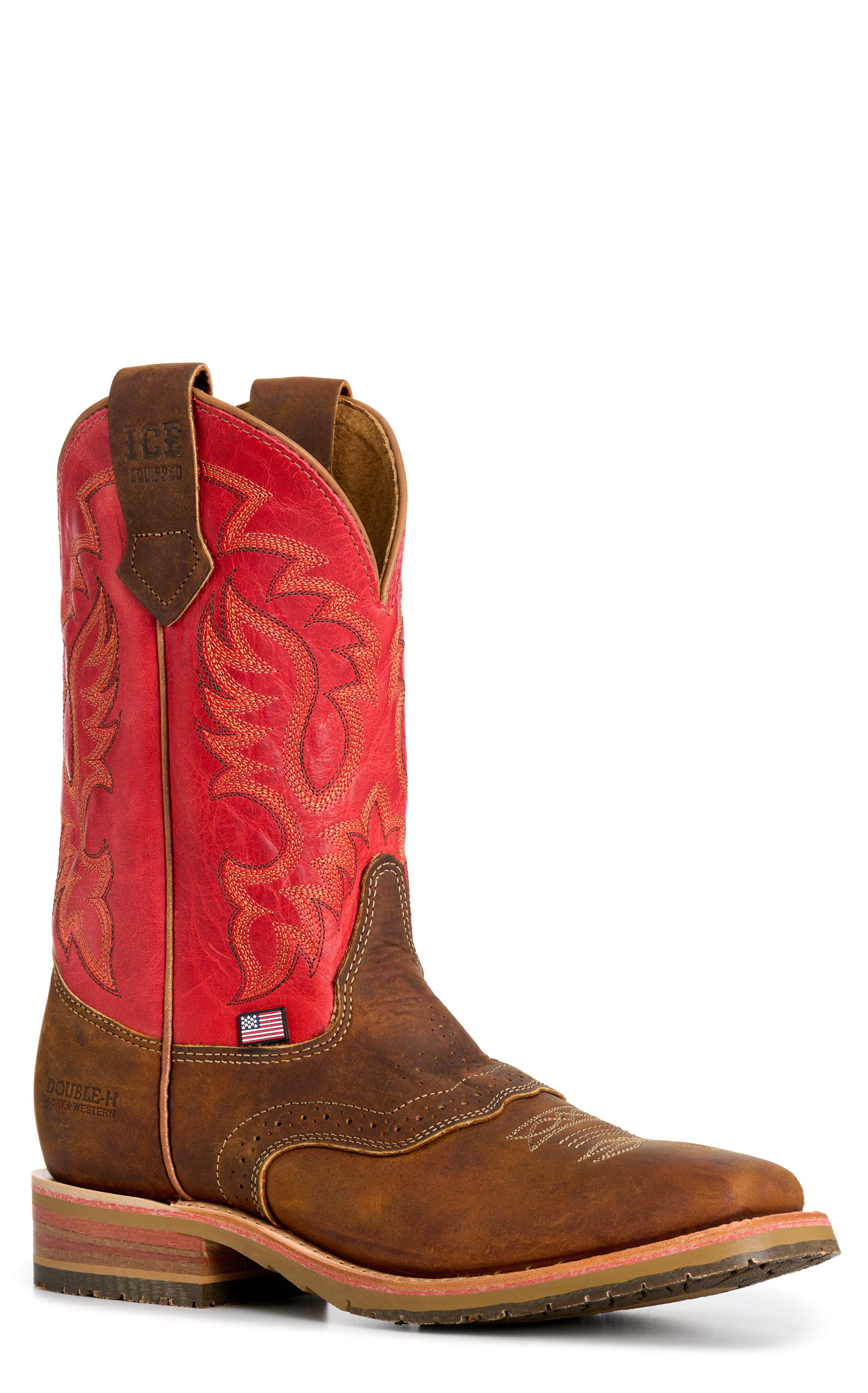 Double H Men’s Red ICE Collection Crazy Horse Leather Square Toe Cowboy Boots - Image 1