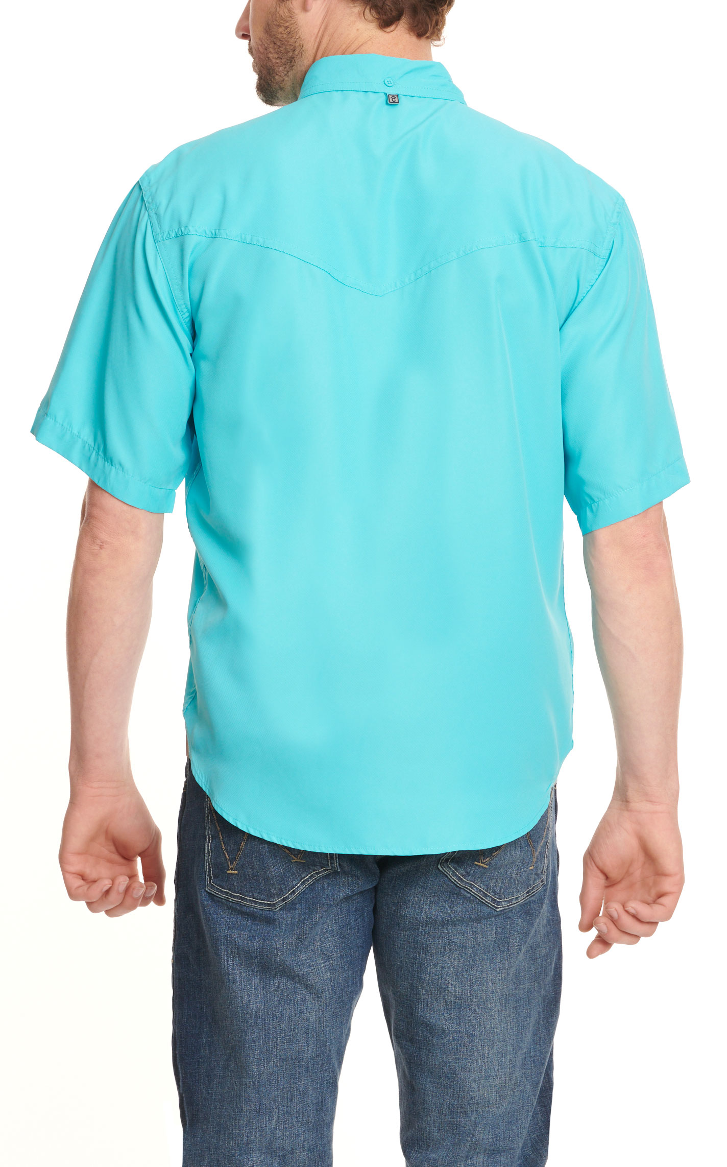 Rafter C Outdoors Men's Bright Turquoise Short Sleeve Fishing Shirt - Image 1