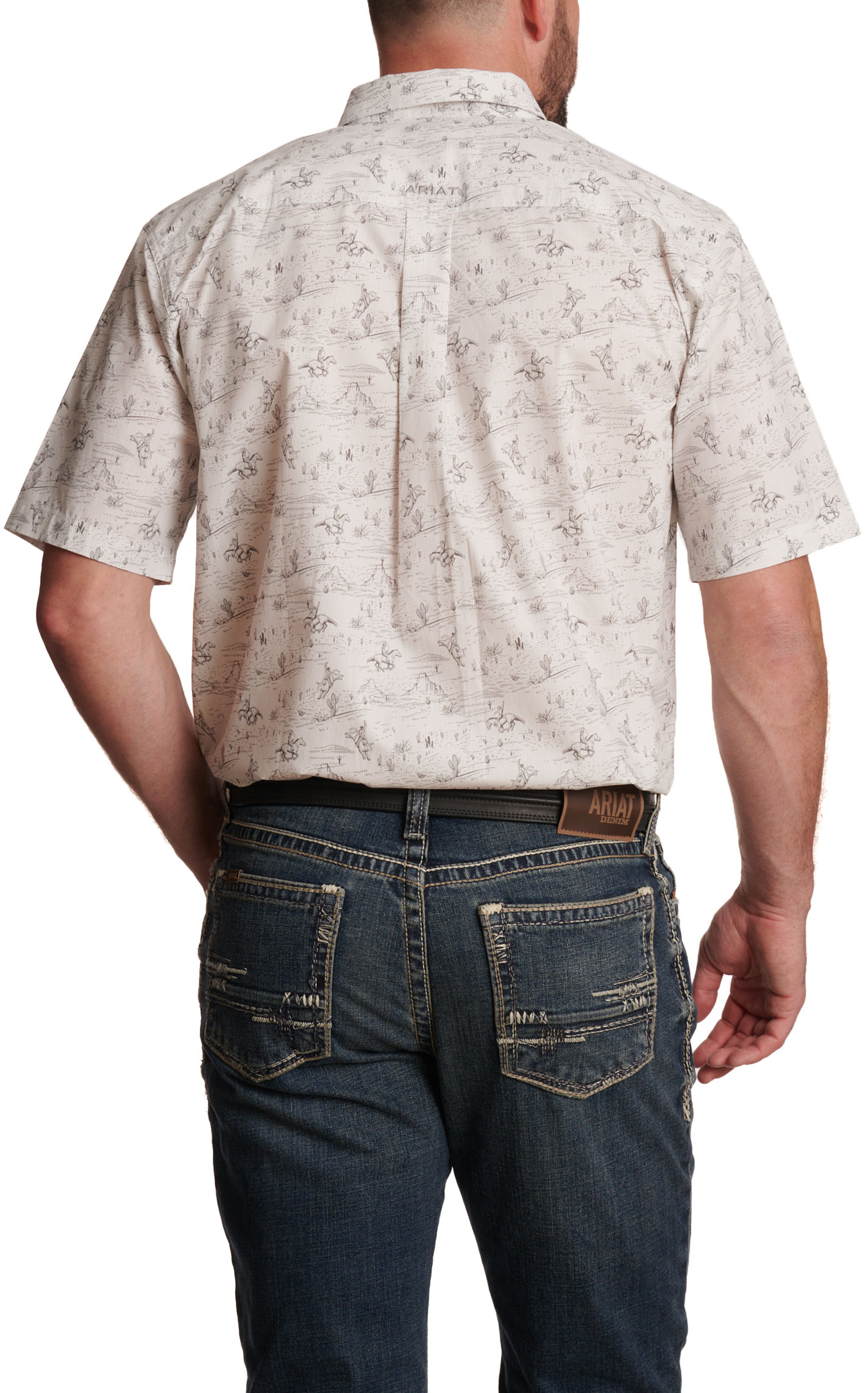 Ariat Men's White & Gray Desert Cowboy Print Western Shirt - Image 1