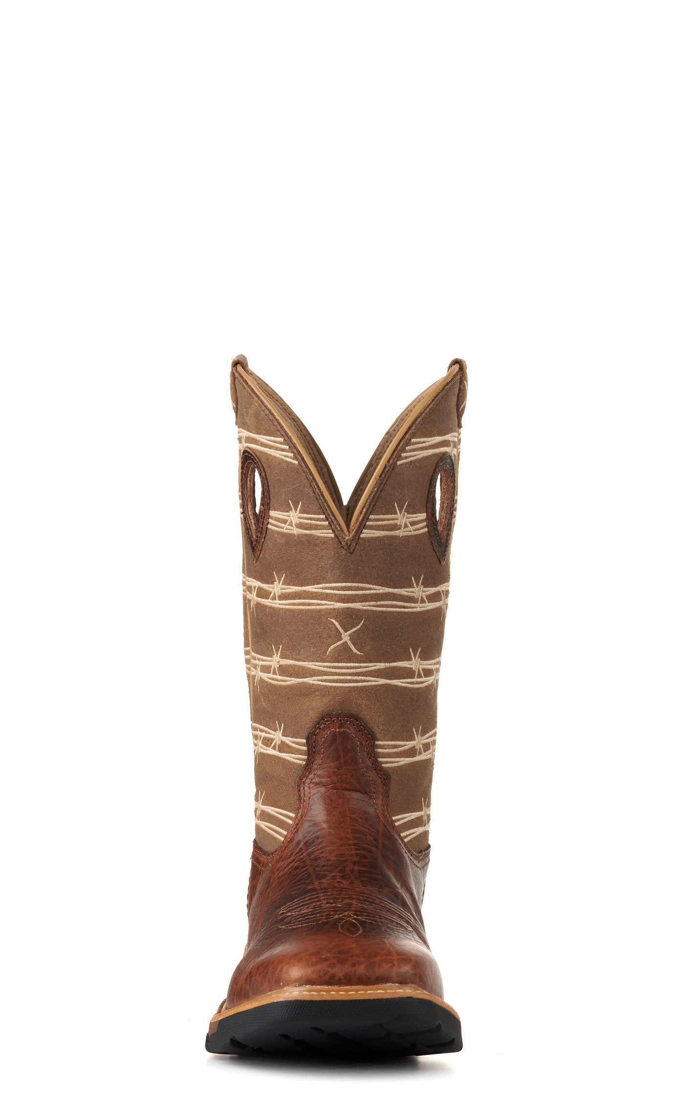 Twisted X Men's Rustic Brown and Tan Barbed Wire CellStretch Square Toe Work Boots - Image 1