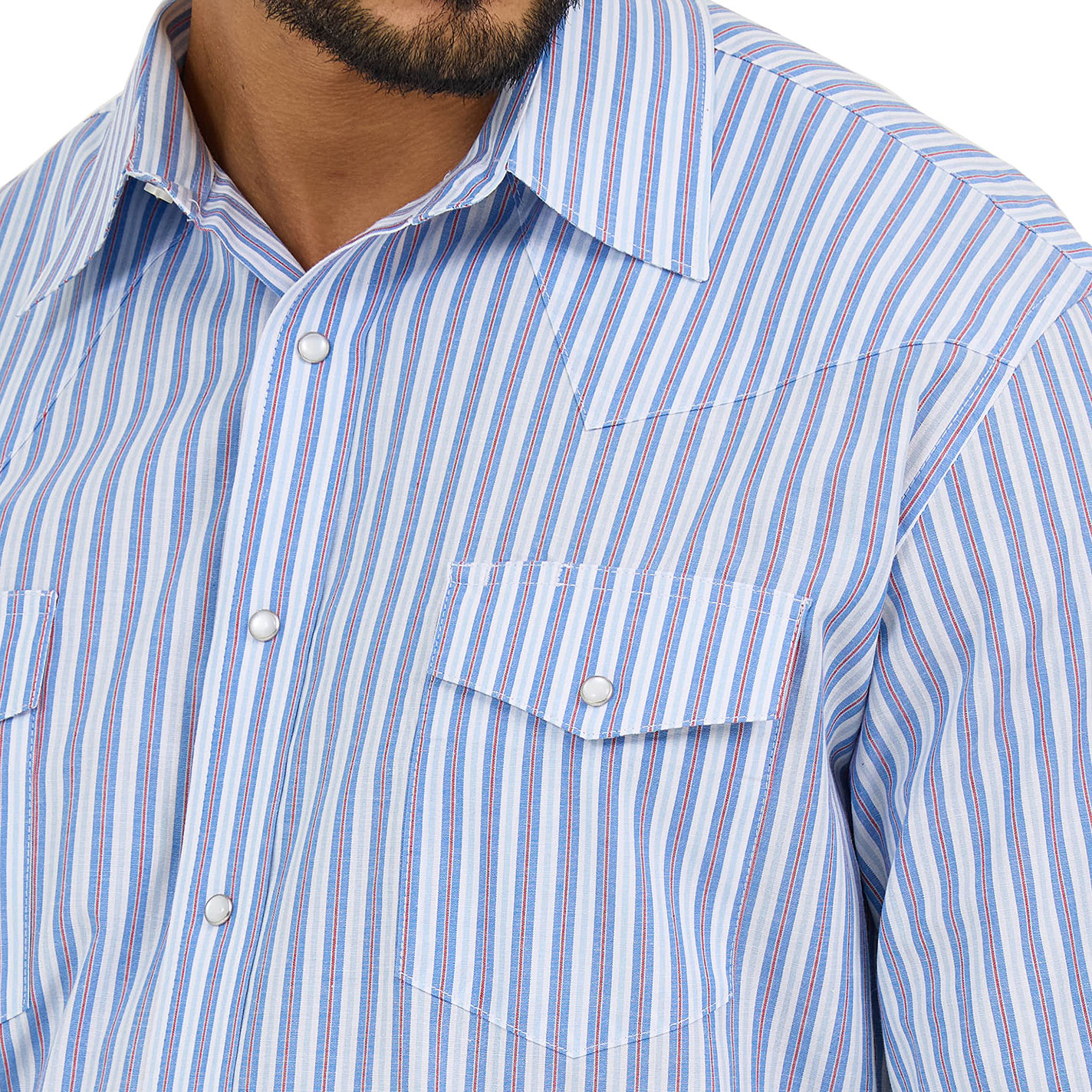Wrangler Men's Light Blue Striped Long Sleeve Western Shirt - Image 1