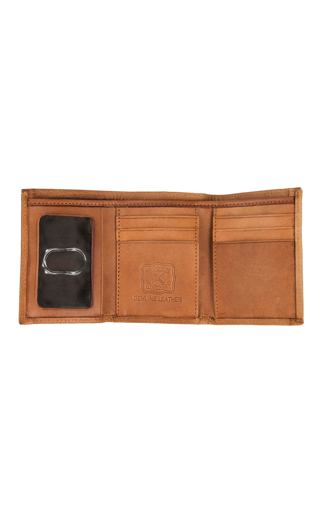 Twisted X Men's Natural Tooled Leather with Embroidered Inlay Tri-Fold Wallet - Image 1