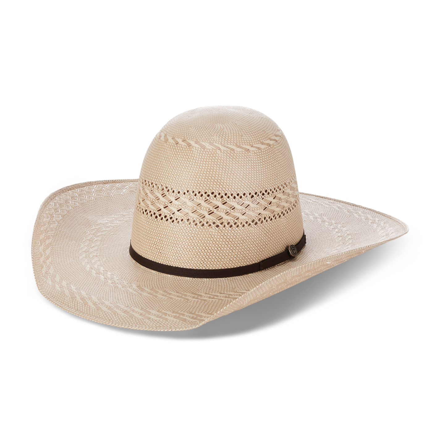 Rafter C Ivory and Tan Shantung Vented Open Crown Straw Hat - Image 1