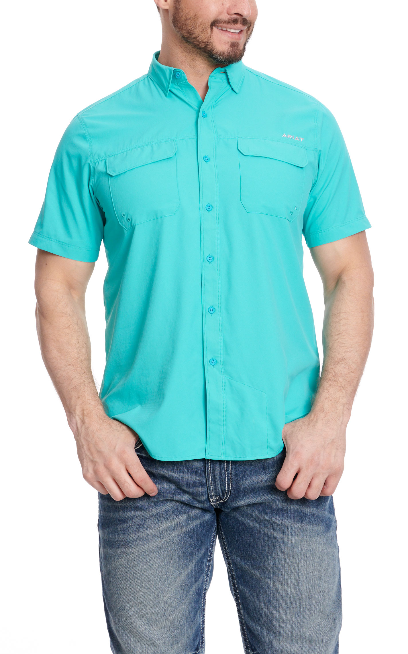 Ariat Men's VentTEK Outbound Turquoise Short Sleeve Shirt - Image 1