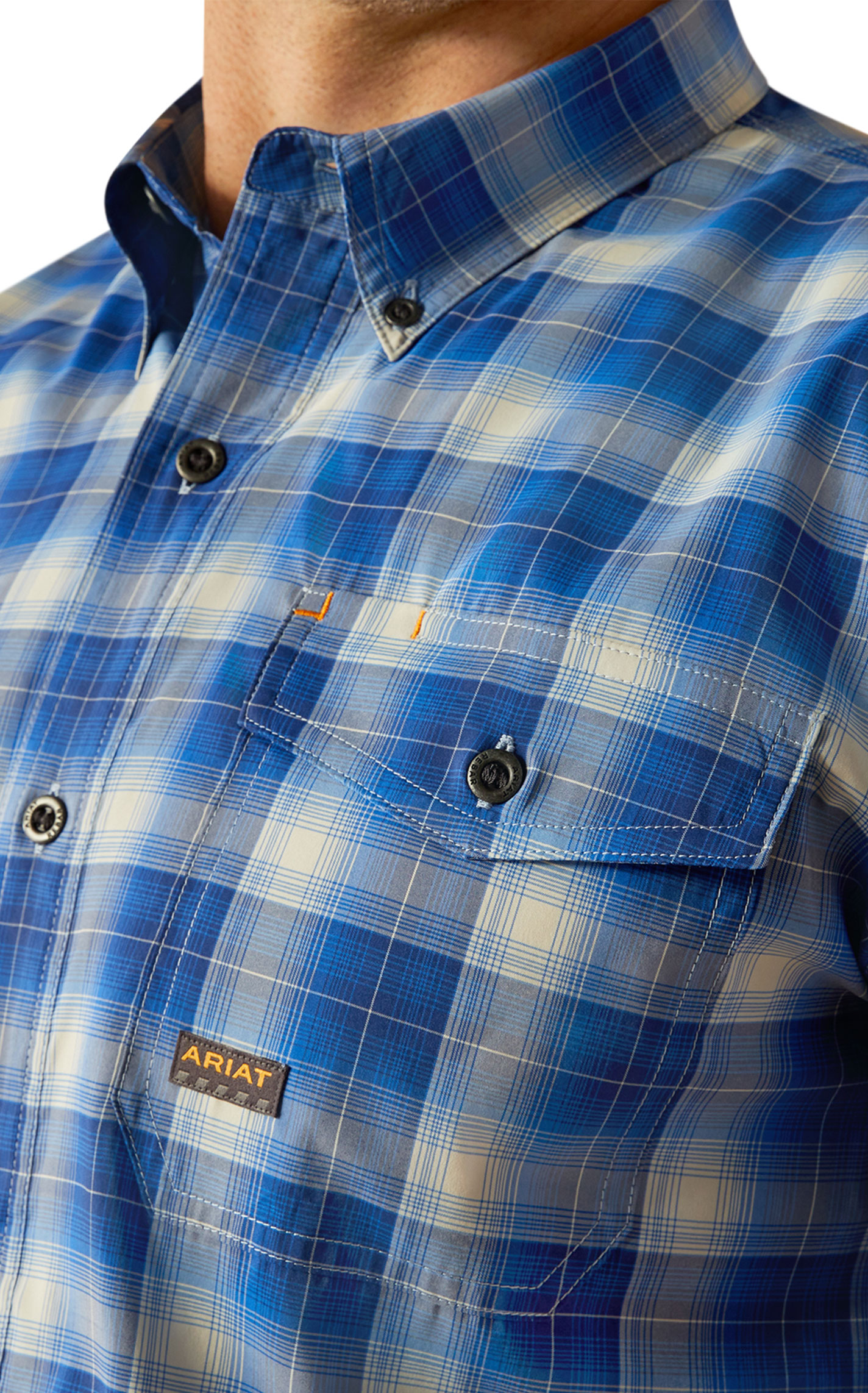 Ariat Men's Rebar VentTek Royal Blue Plaid Work Shirt - Image 2