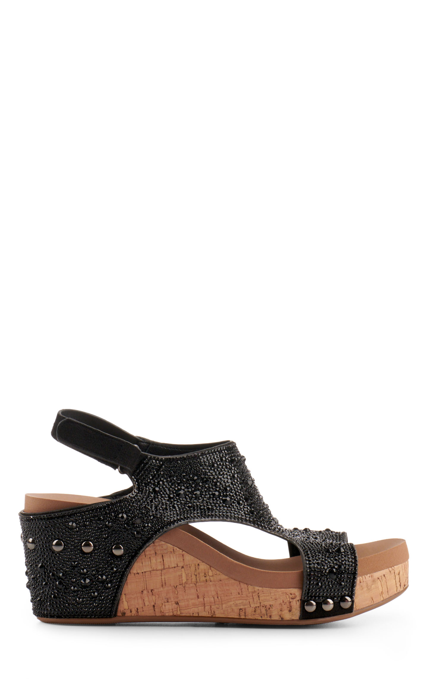 Corkys Women's Ashley Black Bling Peep Toe Wedge Sandal - Image 1