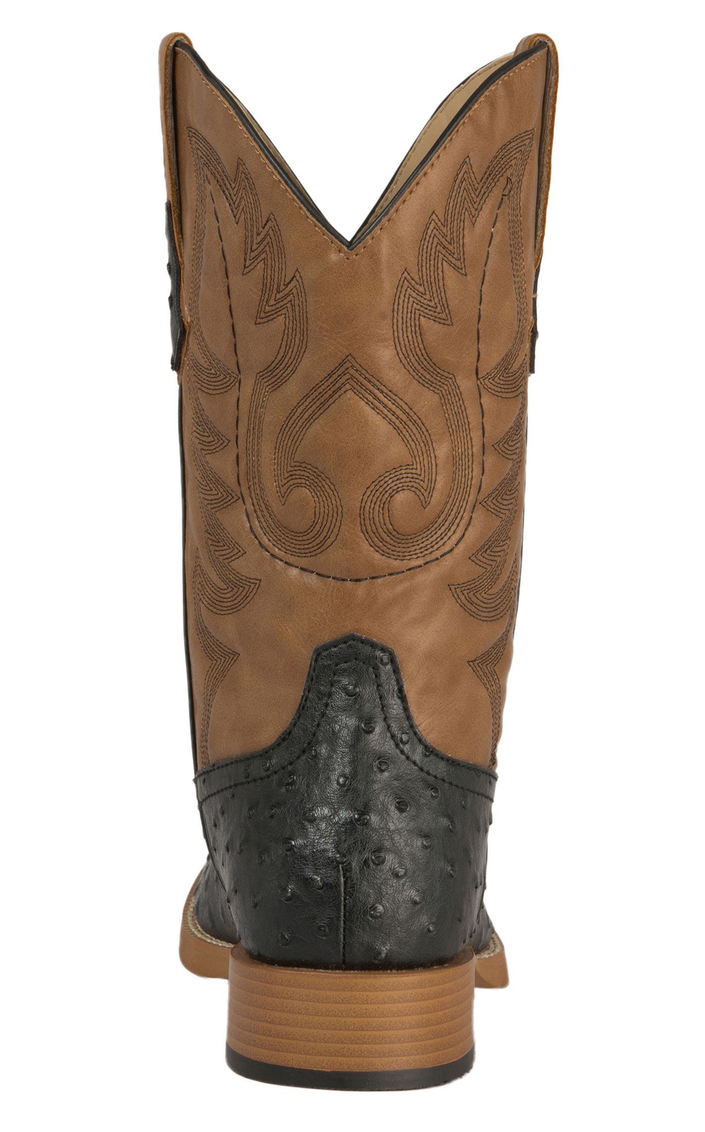 Roper Men's Faux Leather Ostrich Black & Tan Square Toe Cowboy Boots - Image 1