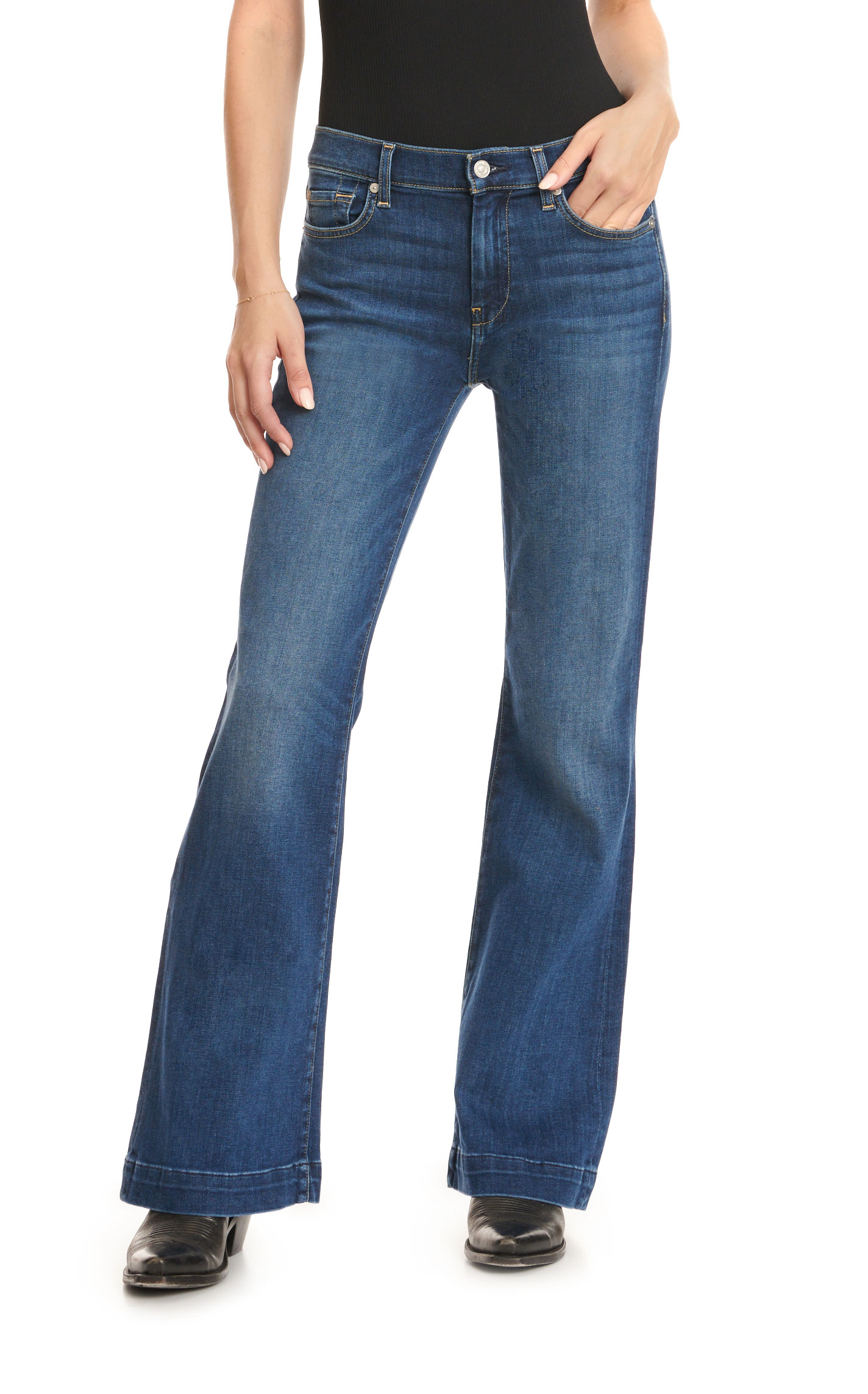 7 for All Mankind Women's Medium Wash Tailorless Dojo Melrose Mid Rise Trouser Jeans - Image 3