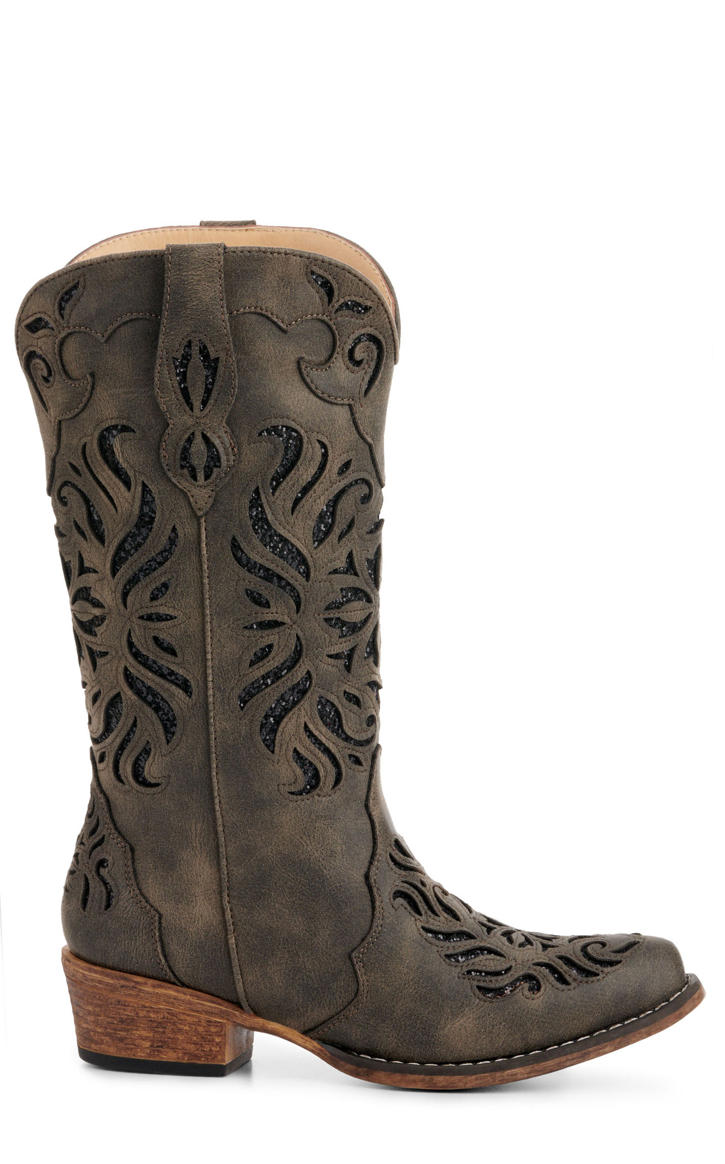 Roper Women's Riley Gray with Black Glitter Inlay Snip Toe Cowboy Boots - Image 1