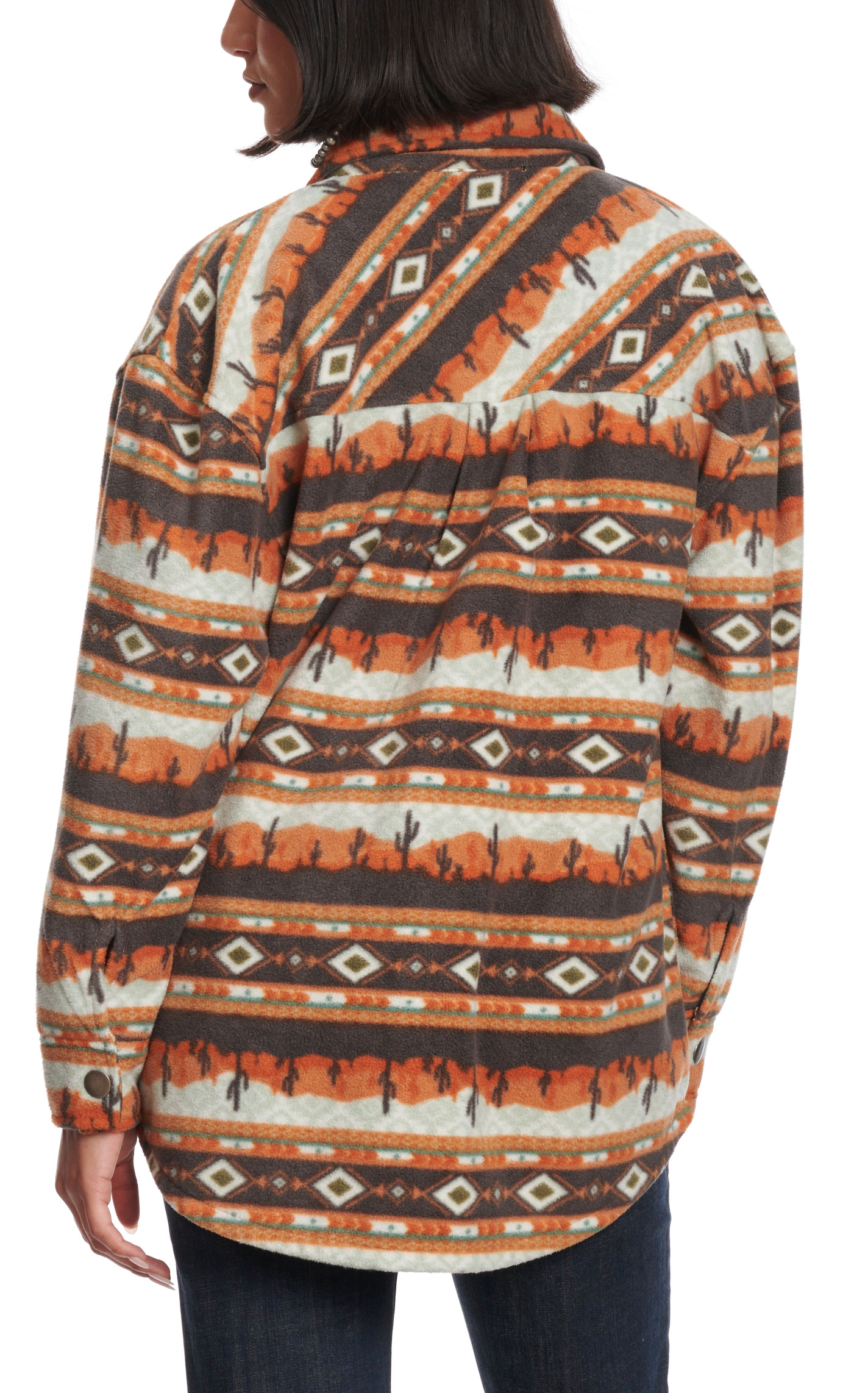 Rock & Roll Denim Women's Chocolate & Tangerine Desert Print Fleece Jacket - Image 1