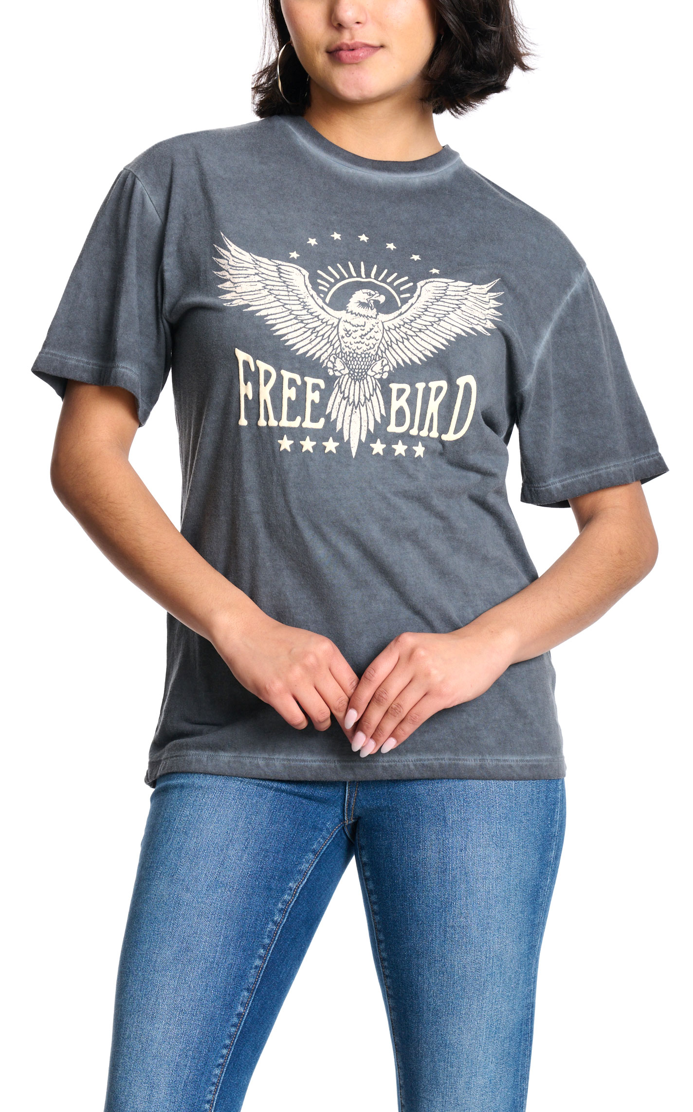 Zutter Women's Charcoal Free Bird Puff Graphic T-Shirt - Image 1