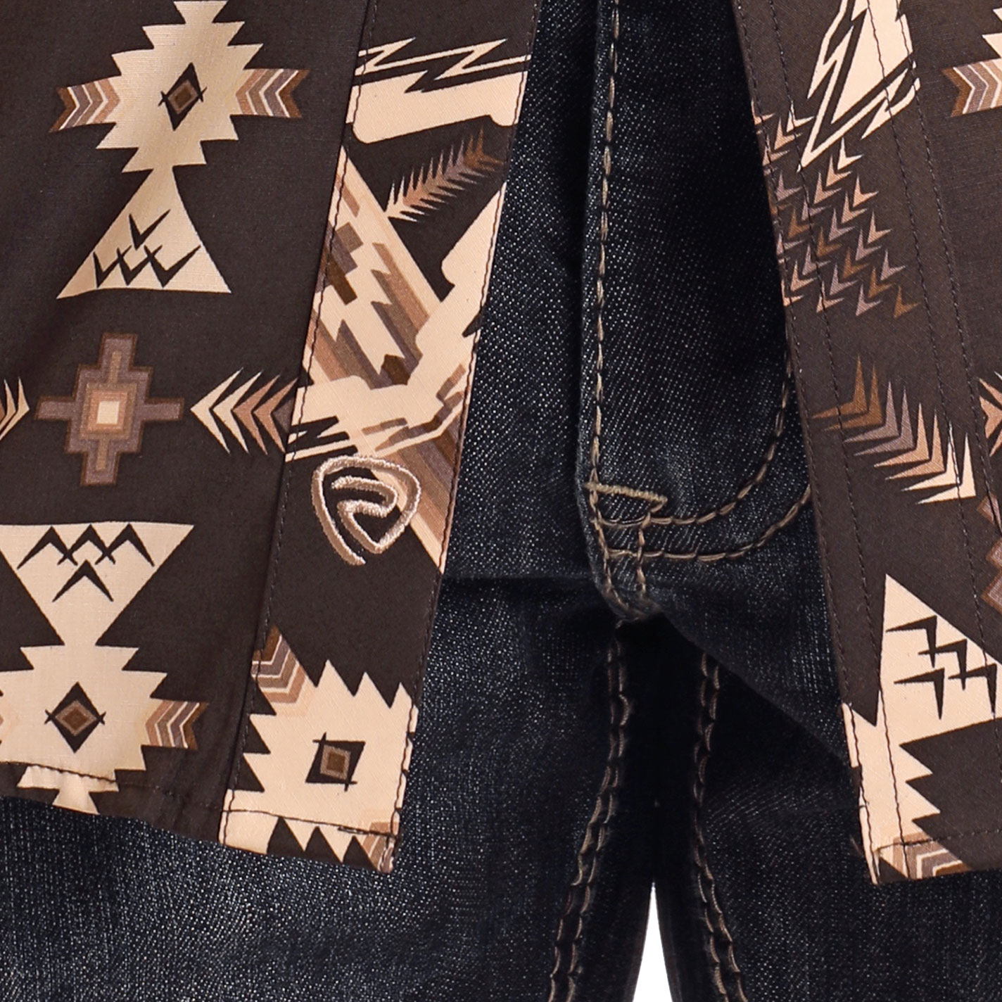 Rock & Roll Denim Men's Black Coffee & Latte Aztec Western Shirt  - Image 1