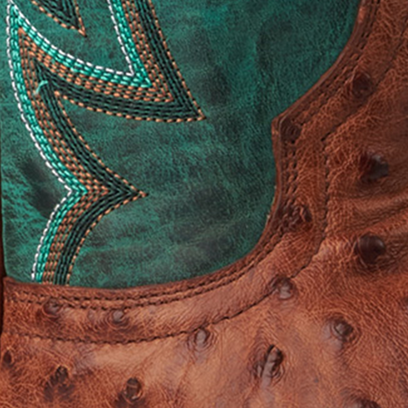 Cavender's Men's Green and Cognac Full Quill Ostrich Rafter C Wide Square Toe Exotic Cowboy Boots - Image 1