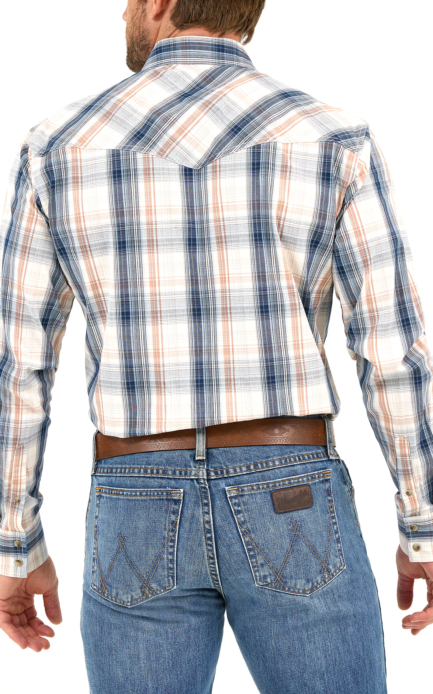 Wrangler Men's 20X Terracotta & Navy Plaid Western Shirt - Image 1