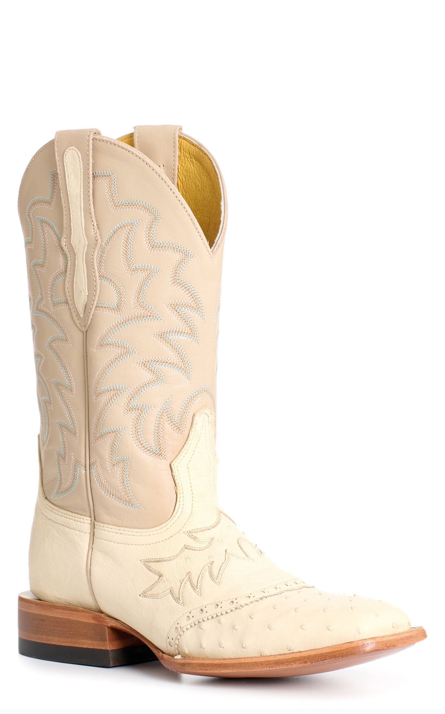 Cavender’s Women's Ivory Ostrich Wide Square Toe Horseman Boots - Image 1