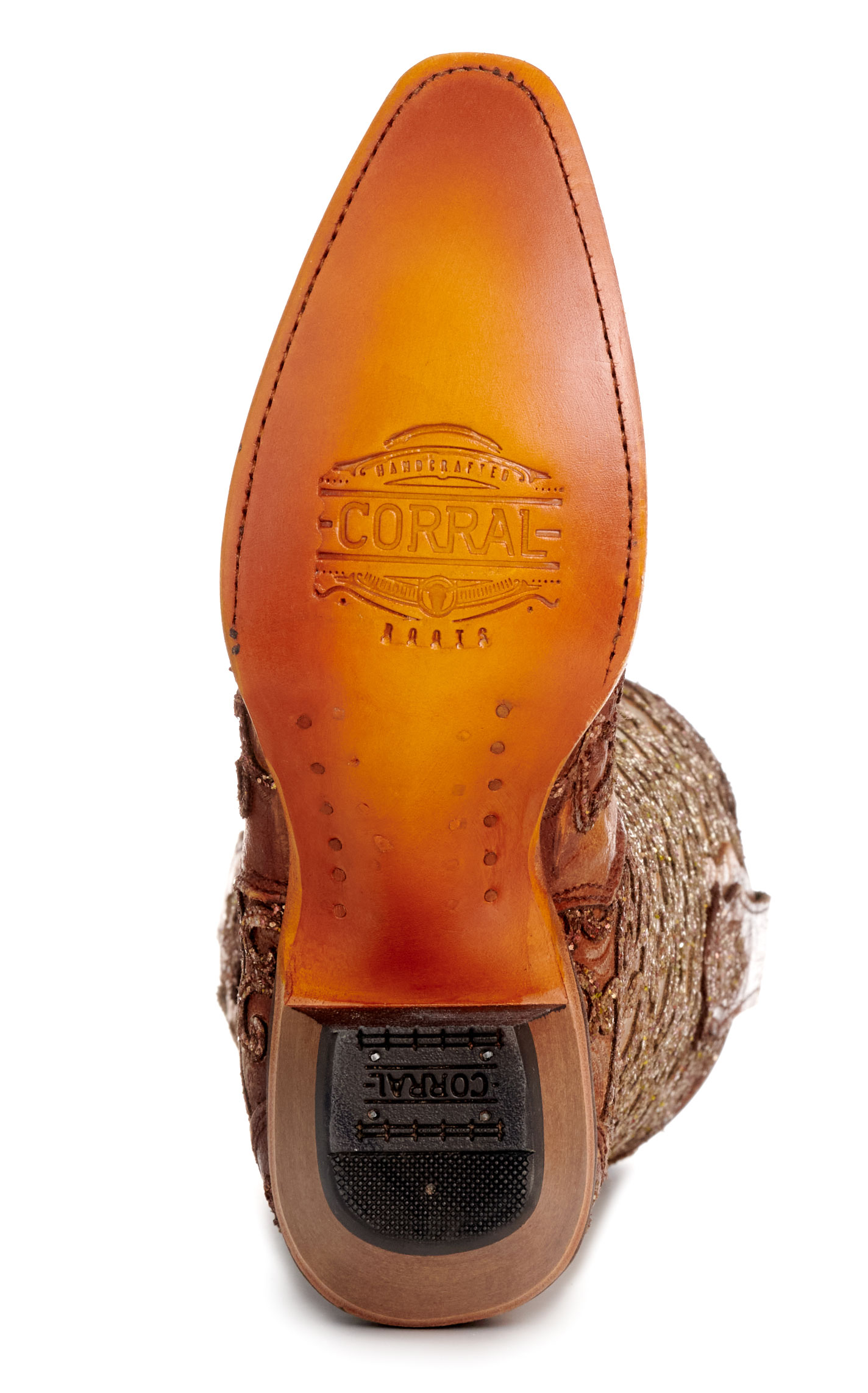 Corral Women's Saddle Tan with Glitter Overlay Snip Toe Cowboy Boots - Image 1