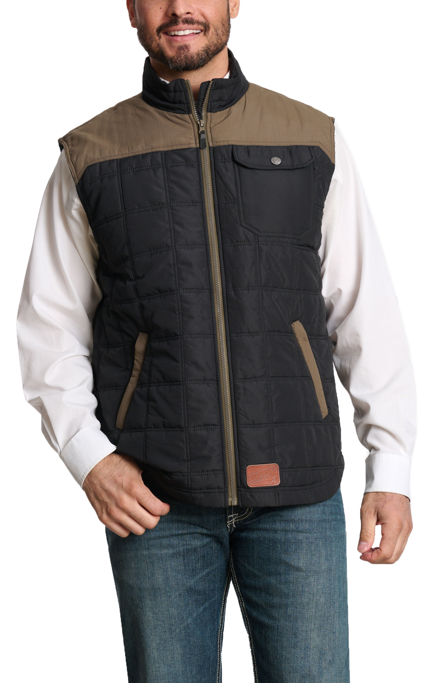Rafter C Ranchwear Men's Coyote Black & Olive-Gray Quilted Puff Vest - Image 1