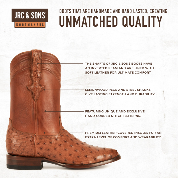 JRC & Sons Men's Miguel Full Quill Ostrich Round Toe Exotic Roper Boot in Peanut Brittle - Image 1