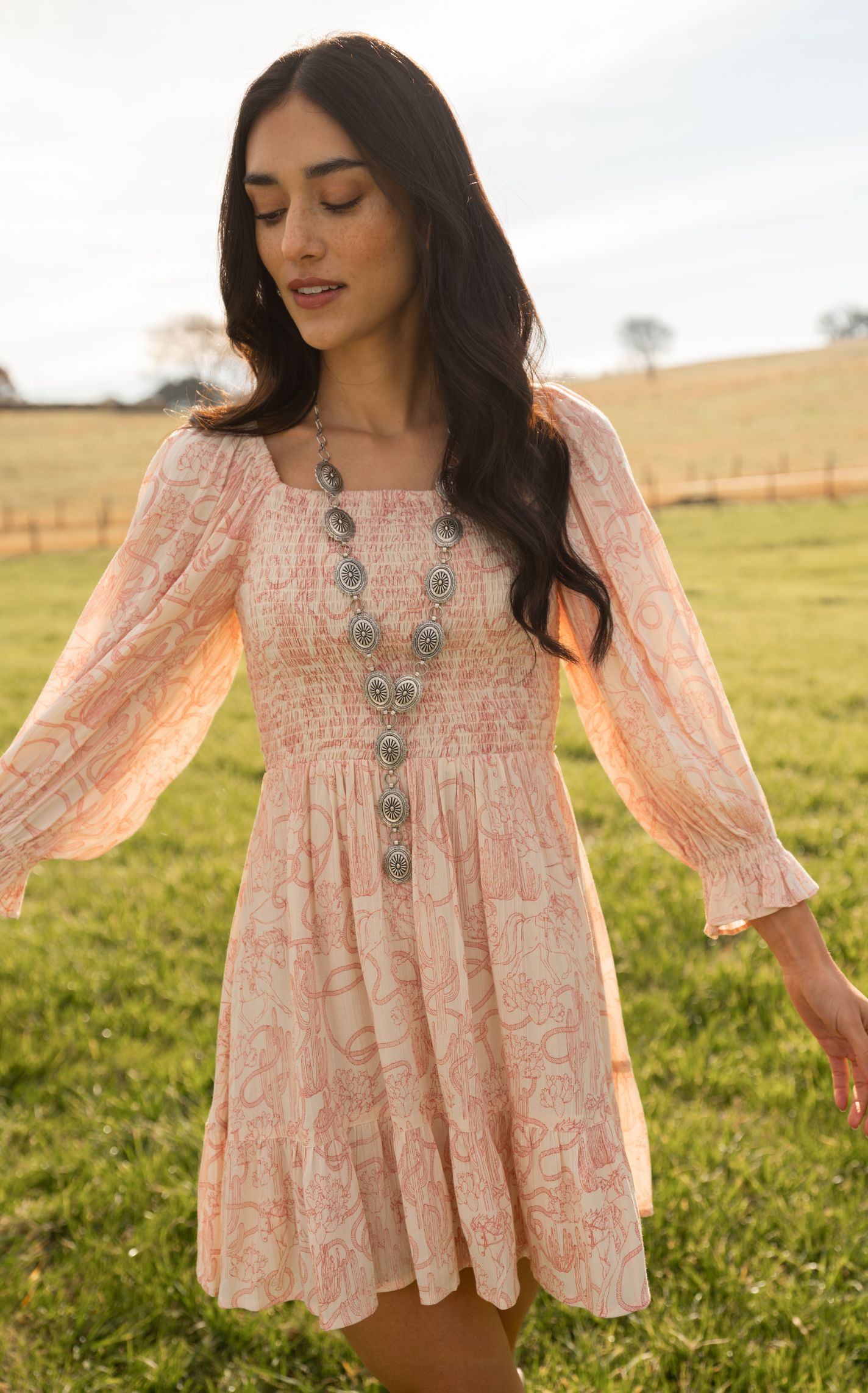 Rockin C Women's Pink Western Print Smocked Dress - Image 1