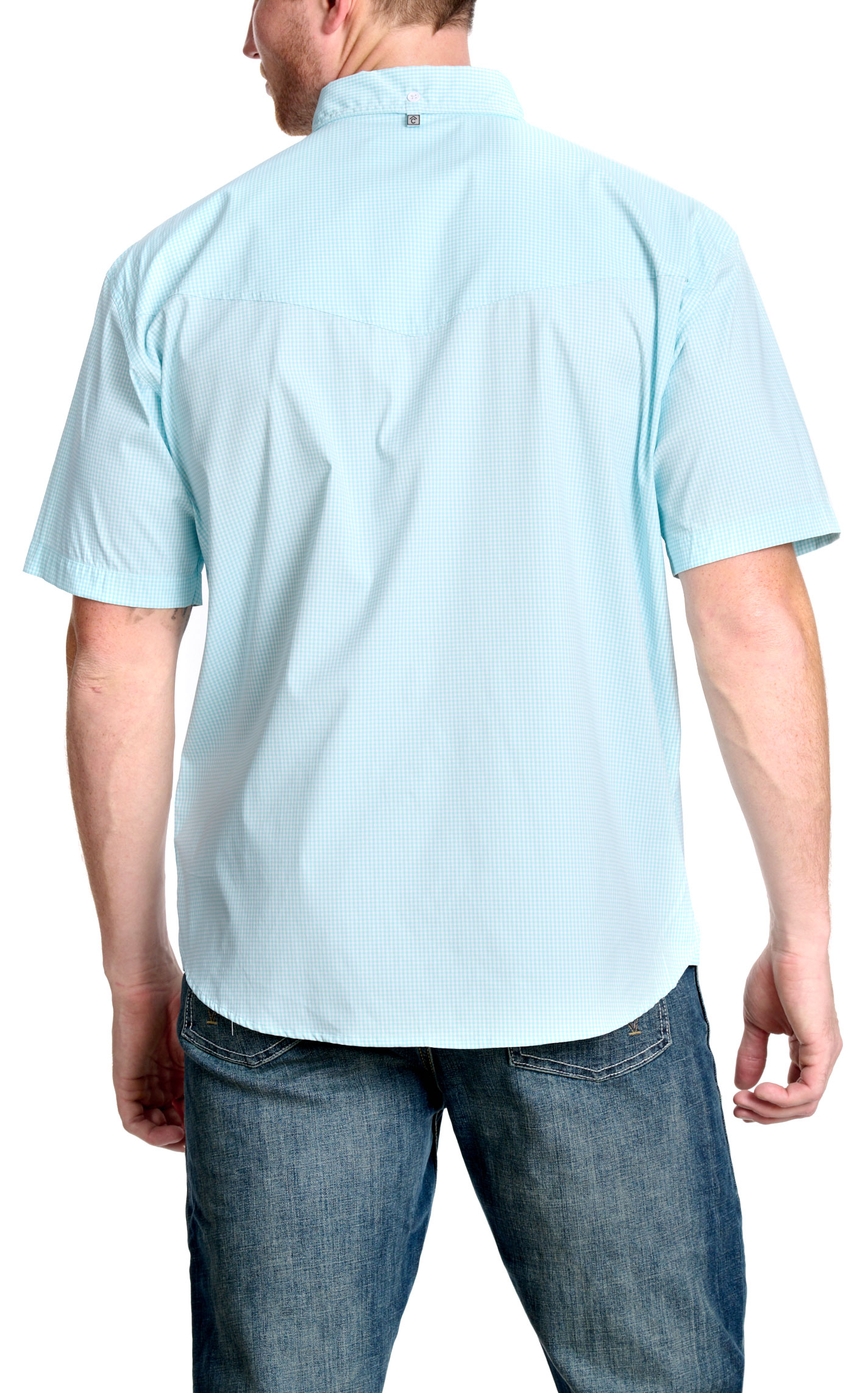Rafter C Outdoors Men's Turquoise Gingham Fishing Shirt - Image 1