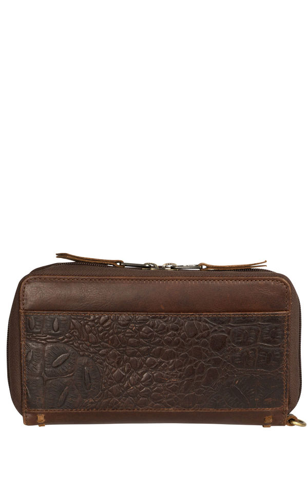 STS Ranchwear Chestnut Leather Catalina Croc Kacy Organizer Wristlet Bag - Image 1