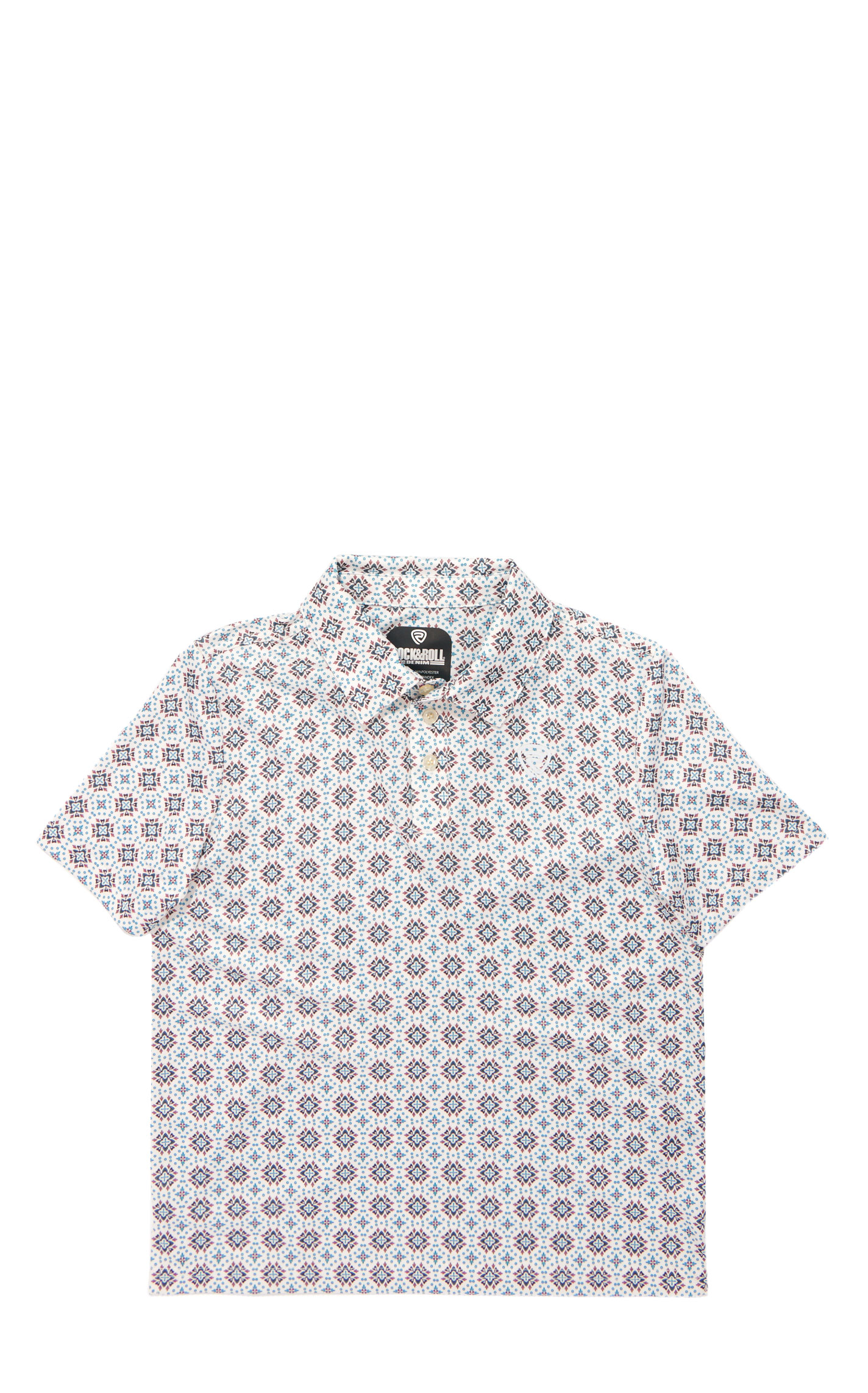 Rock & Roll Denim Boy's Natural Medallion Print Polo Shirt - Image 1