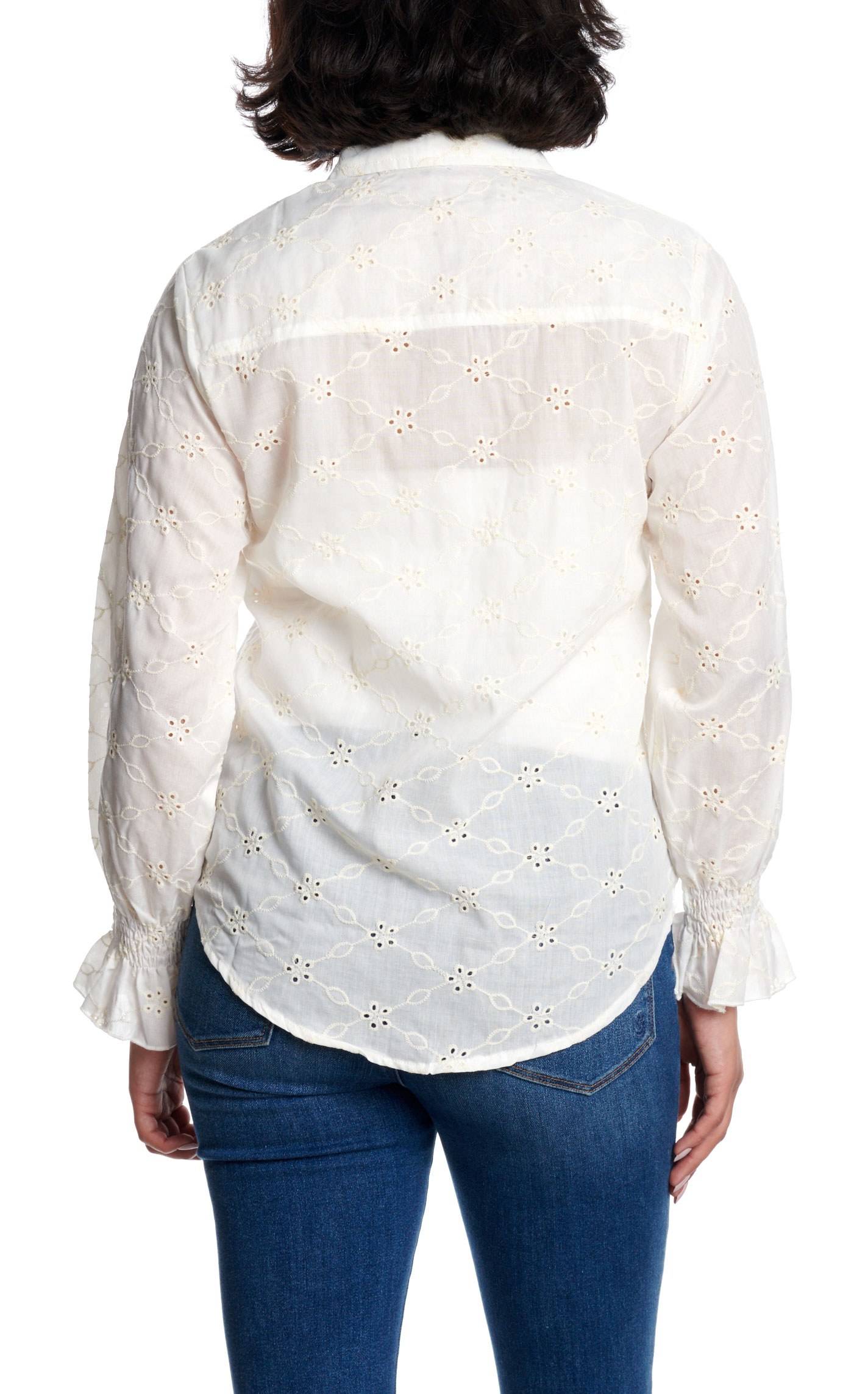 Turquoise Haven Women's Ivory Eyelet Button Up Top - Image 1