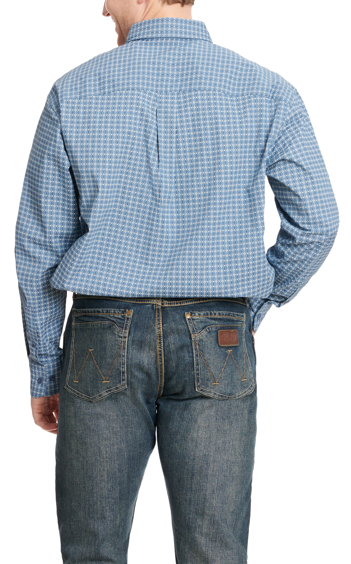 Wrangler Men's George Strait Collection Steel Blue & White Floral Geo Print Long Sleeve Western Shirt - Image 1