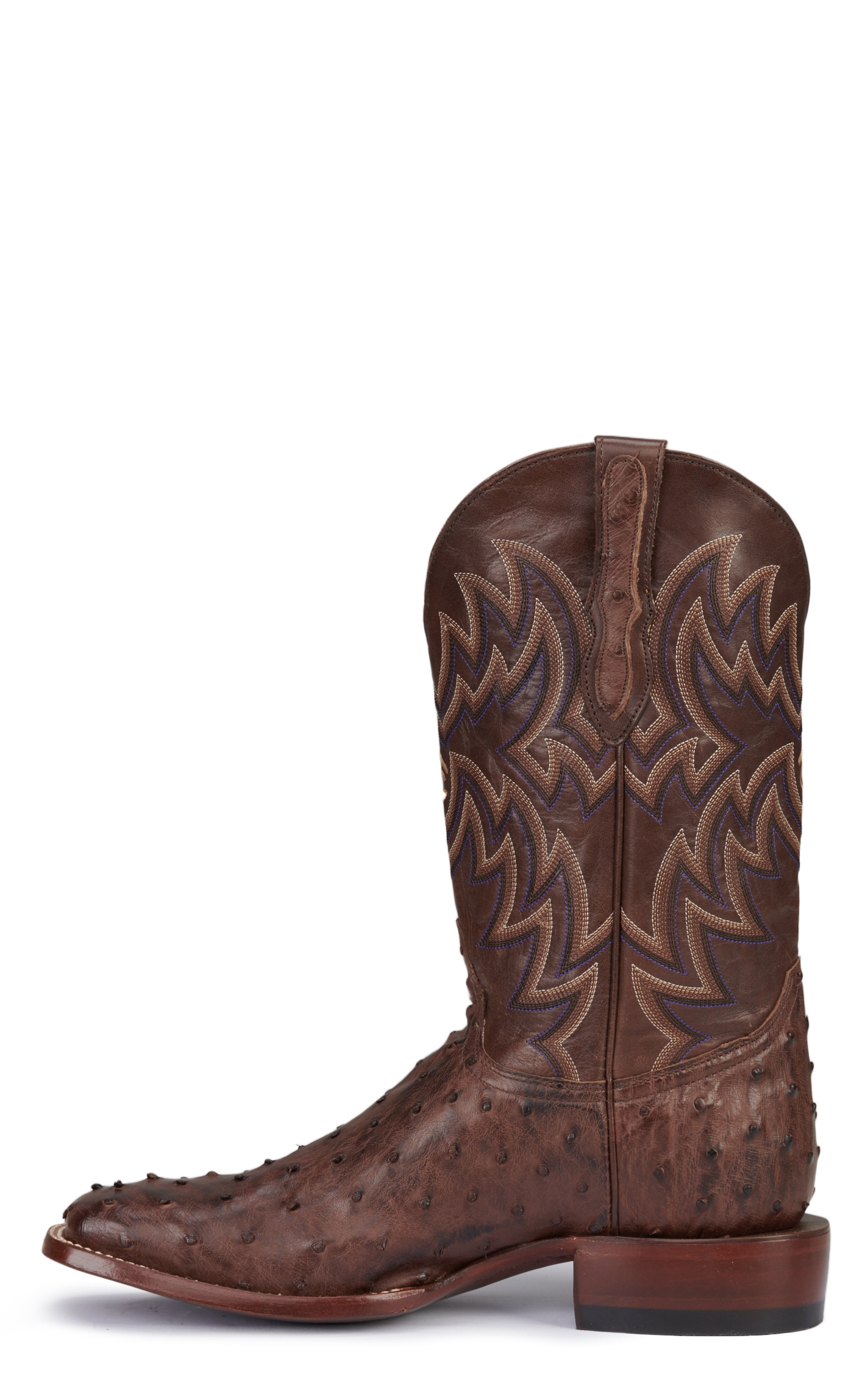 Cavender's Men's Chocolate Brown and Bruchiato Moka Full Quill Ostrich Rafter C Wide Square Toe Exotic Cowboy Boots - Image 1