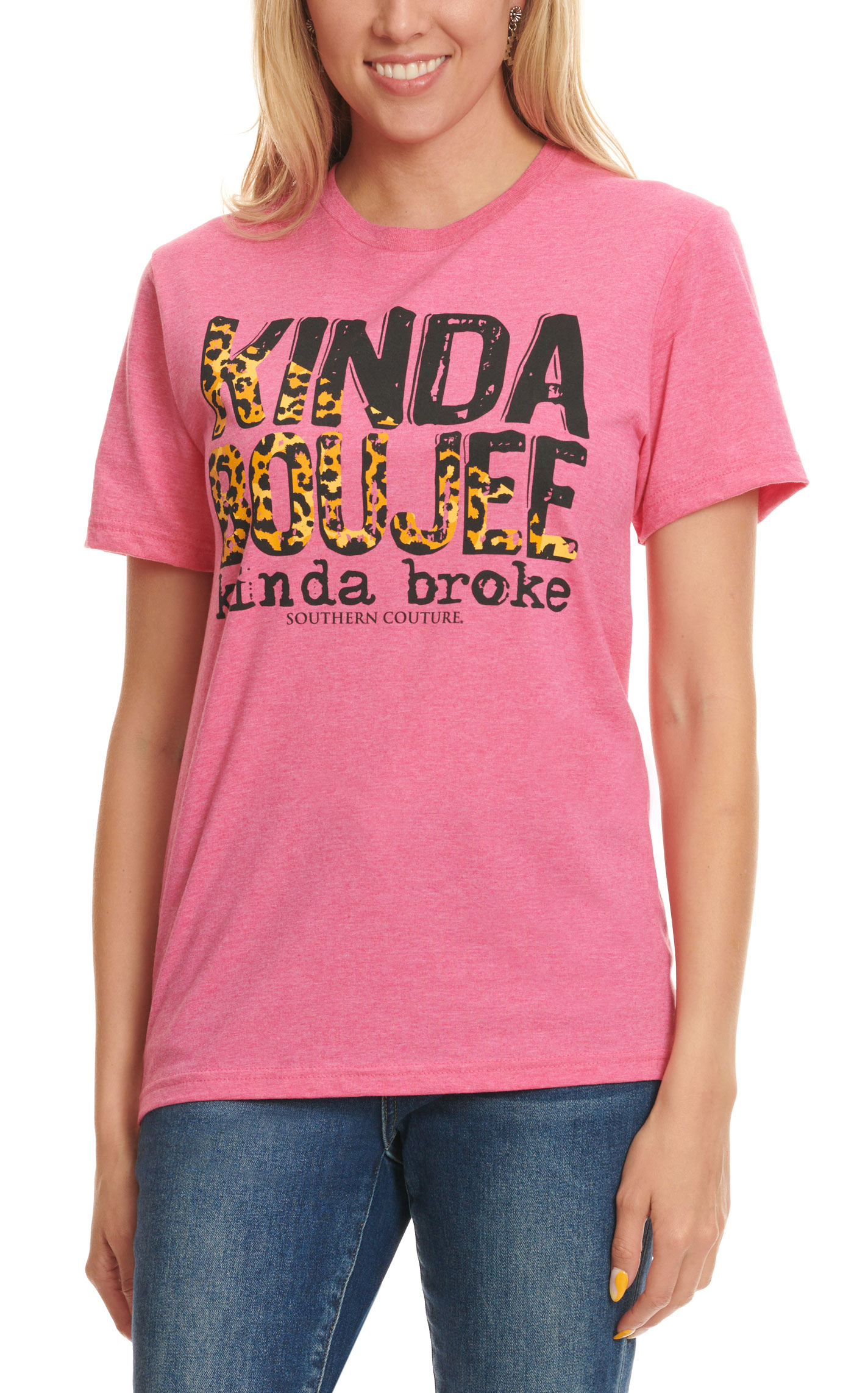 Southern Couture Women's Hot Pink Kinda Boujee Graphic Short Sleeve T-Shirt - Image 1