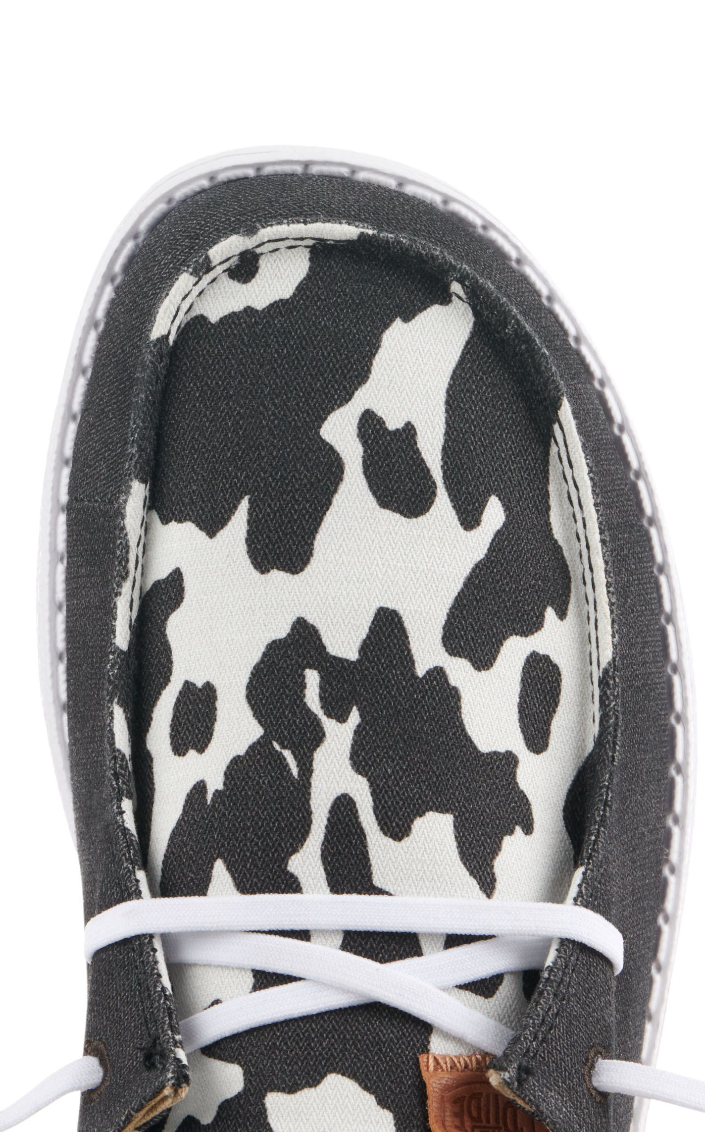 Hey Dude Women's Wendy Animal Black and White Cow Print Moc Toe Lace Up Casual Shoes - Image 1