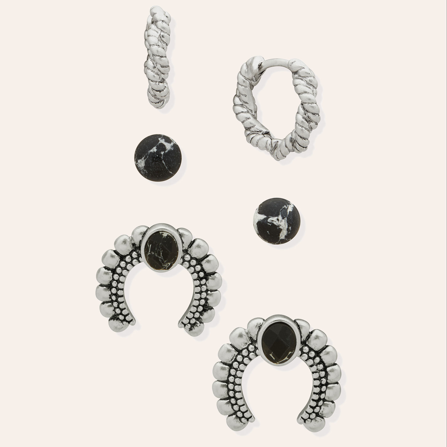 Lainey Wilson Silver & Black Squash Blossom Stud 3-Piece Earring Set - Image 1