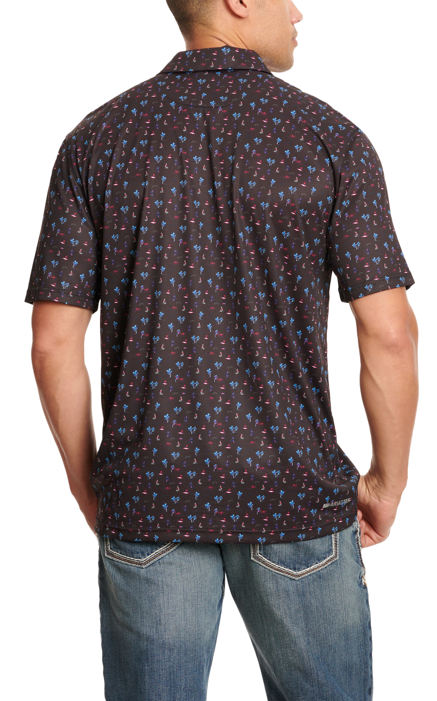 Ariat Men's Black & Tropical Beach Print Tek Polo Shirt - Image 1