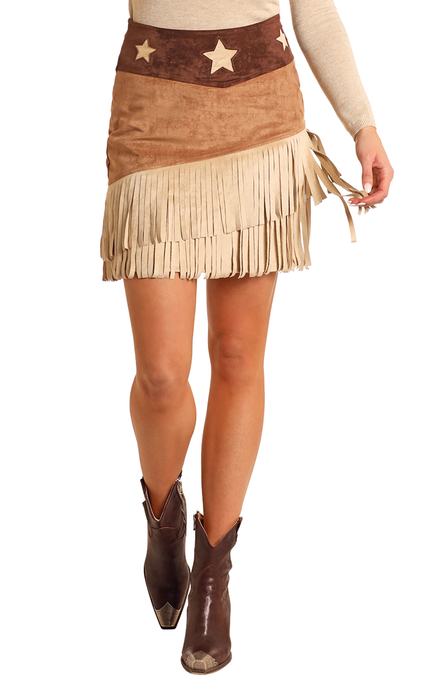 Rock & Roll Denim Women's Coffee Shades & Stars Faux Suede Skirt - Image 1