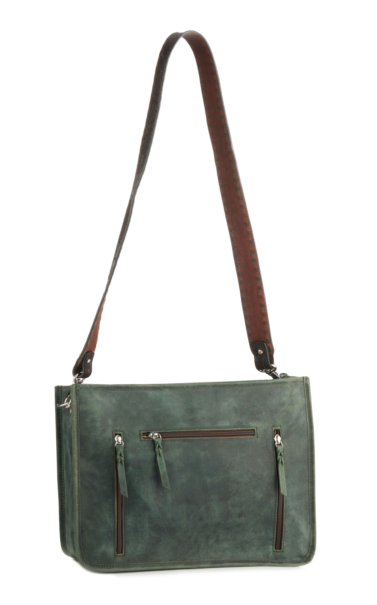Angel Ranch Dark Sage Leather & Etched Silver Concho Concealed Carry Crossbody Bag - Image 1