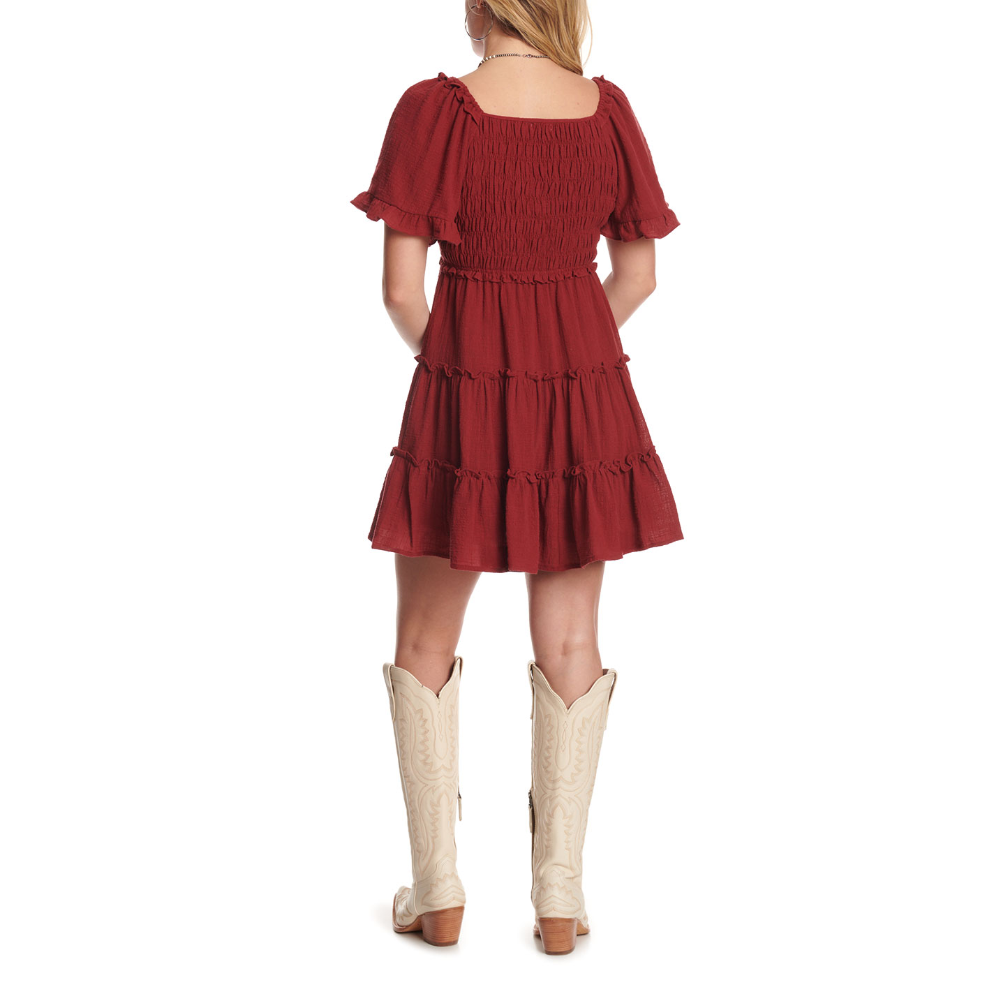Yura Women's Wine Tiered Ruffle Dress - Image 1