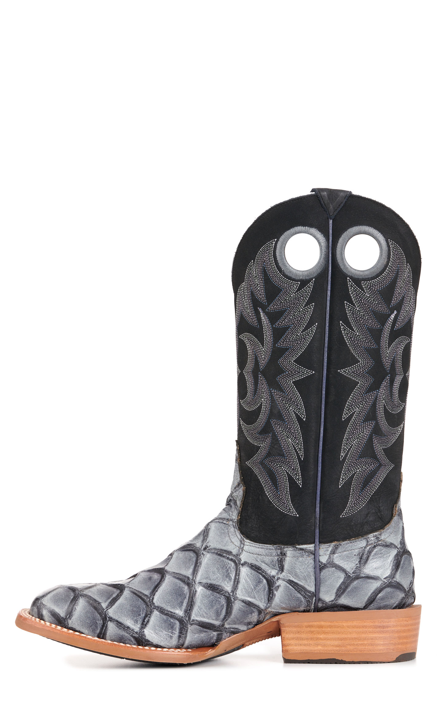 Cavender's Men's Intrepid Black and Gray Pirarucu Print Wide Square Toe Cowboy Boots - Image 1