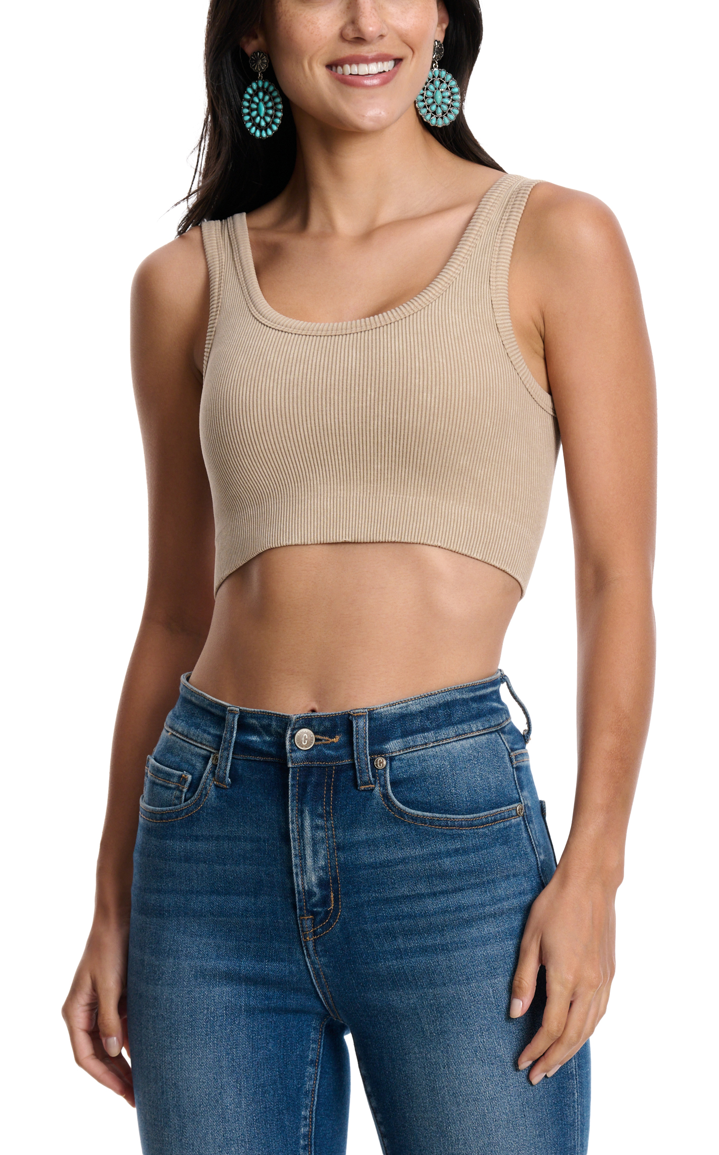 HYFVE Women's Oatmeal Ribbed Stretch Tank Bralette - Image 1
