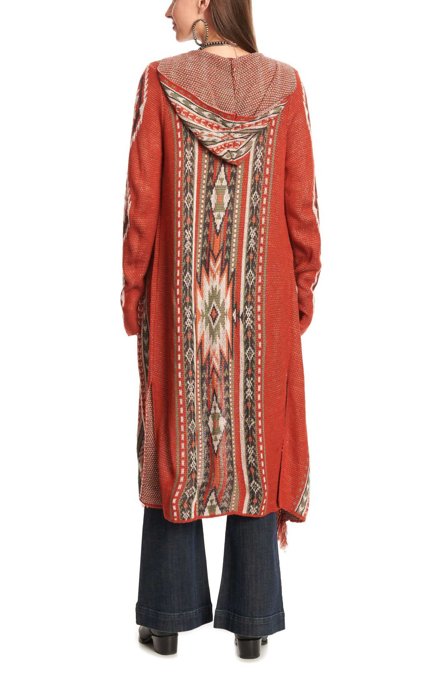 Rock & Roll Denim Women's Rust & Olive Aztec Sweater Cardigan - Image 1