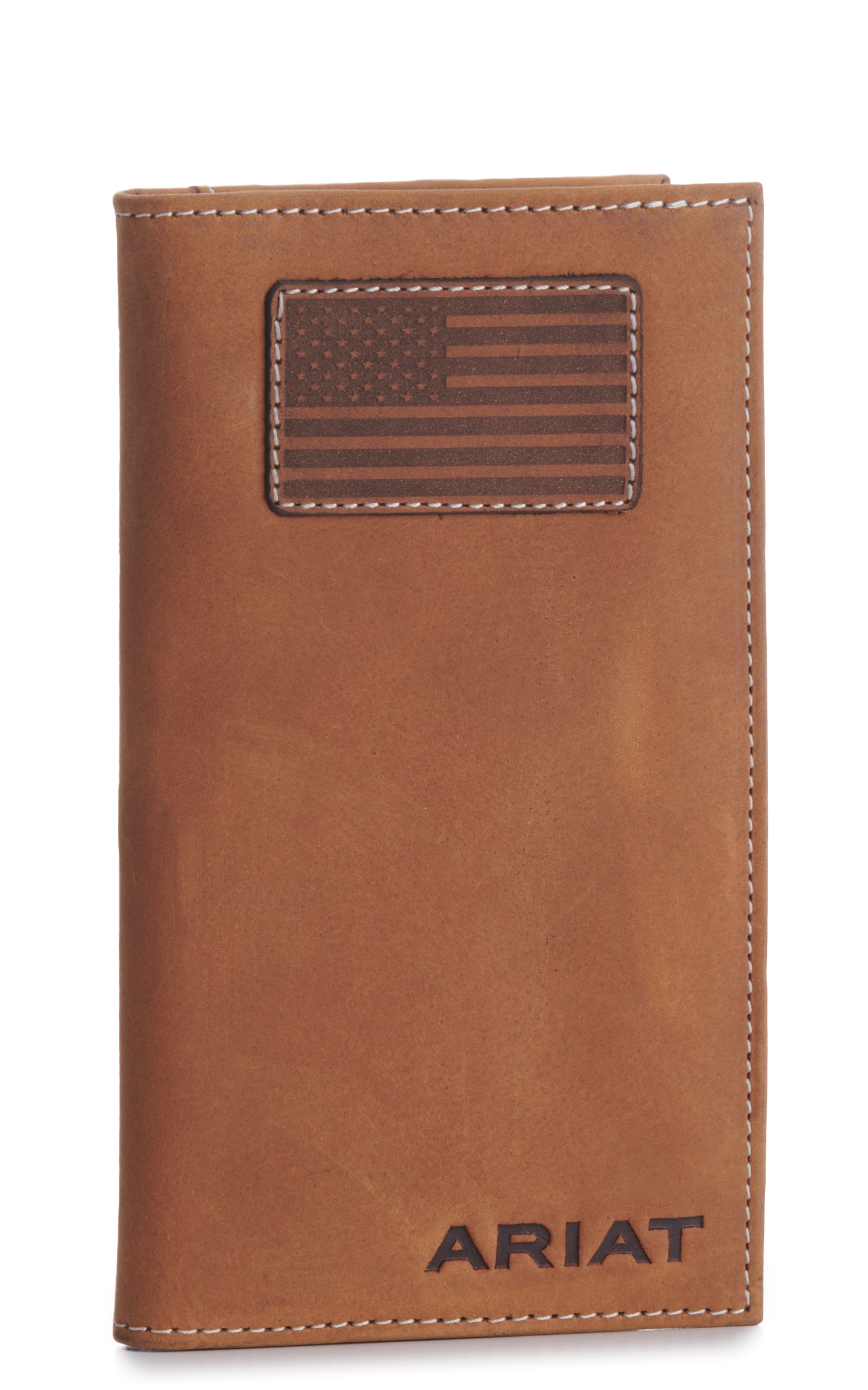 Ariat Men's Tan with Flag Patch Checkbook / Rodeo Wallet - Image 1