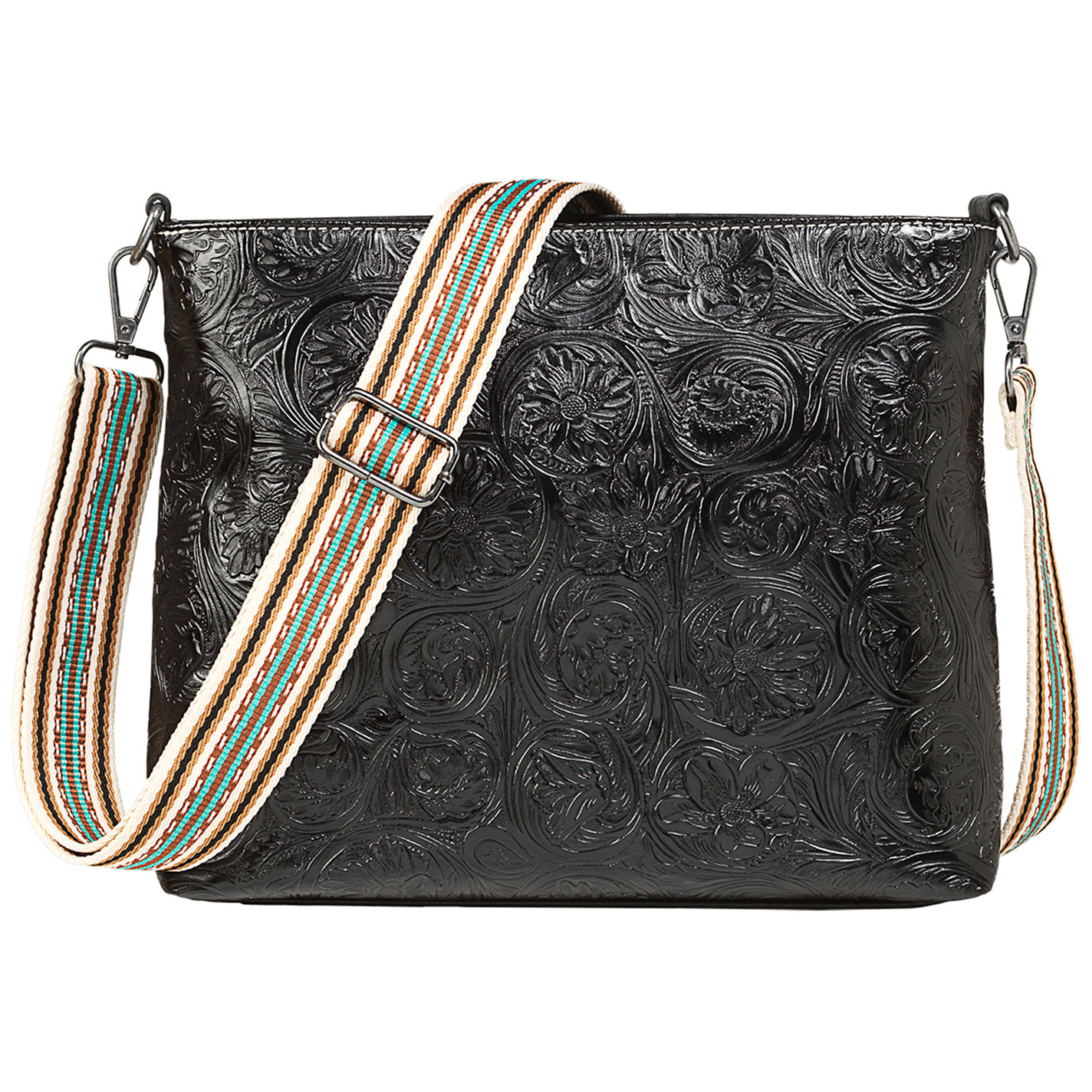 Nocona Belt Co. Amelia Black Floral Crossbody Bag - Image 1