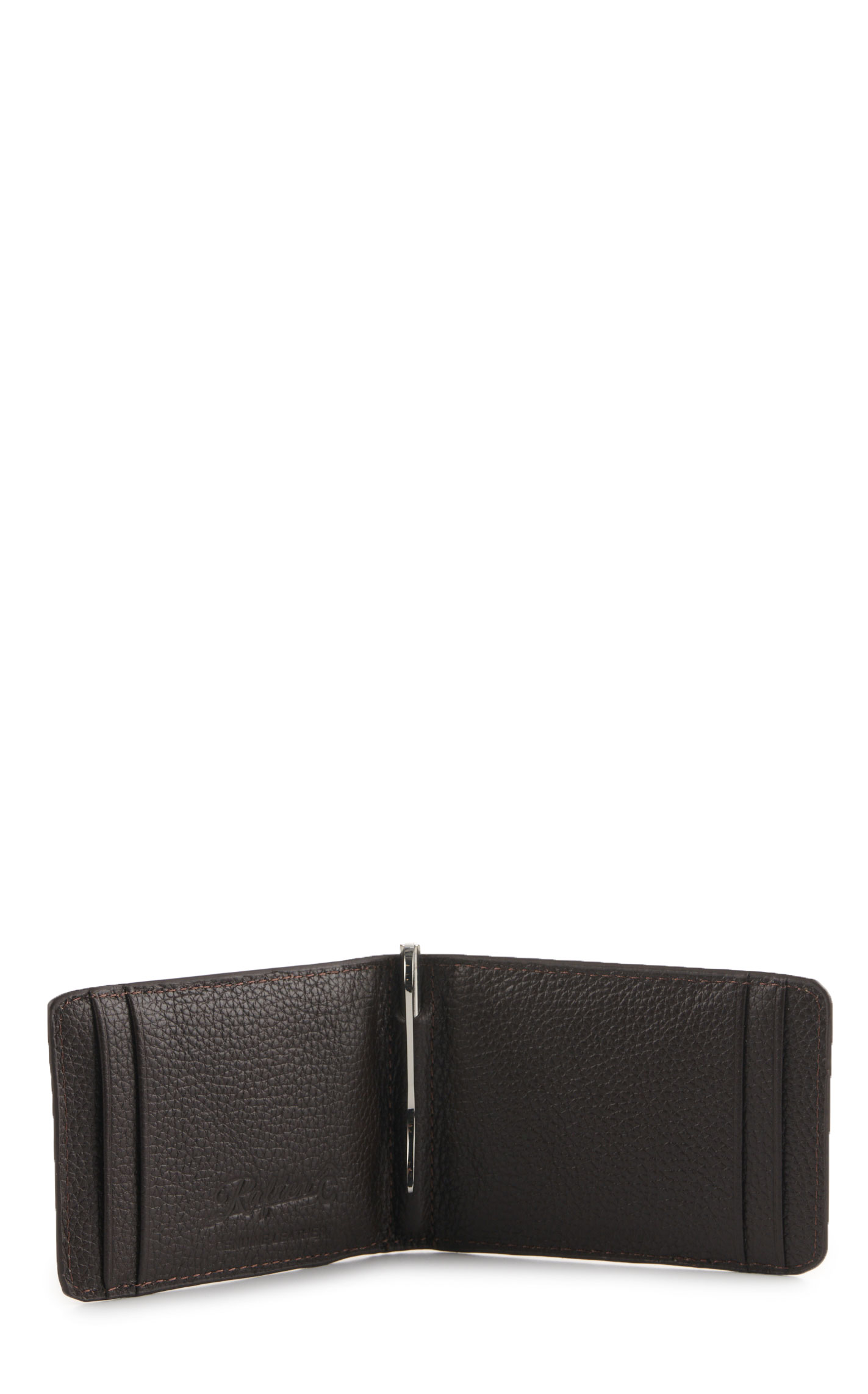 Rafter C Men’s Tan Leather Tooled Cream Underlay Slim Bifold Money Clip Wallet - Image 1