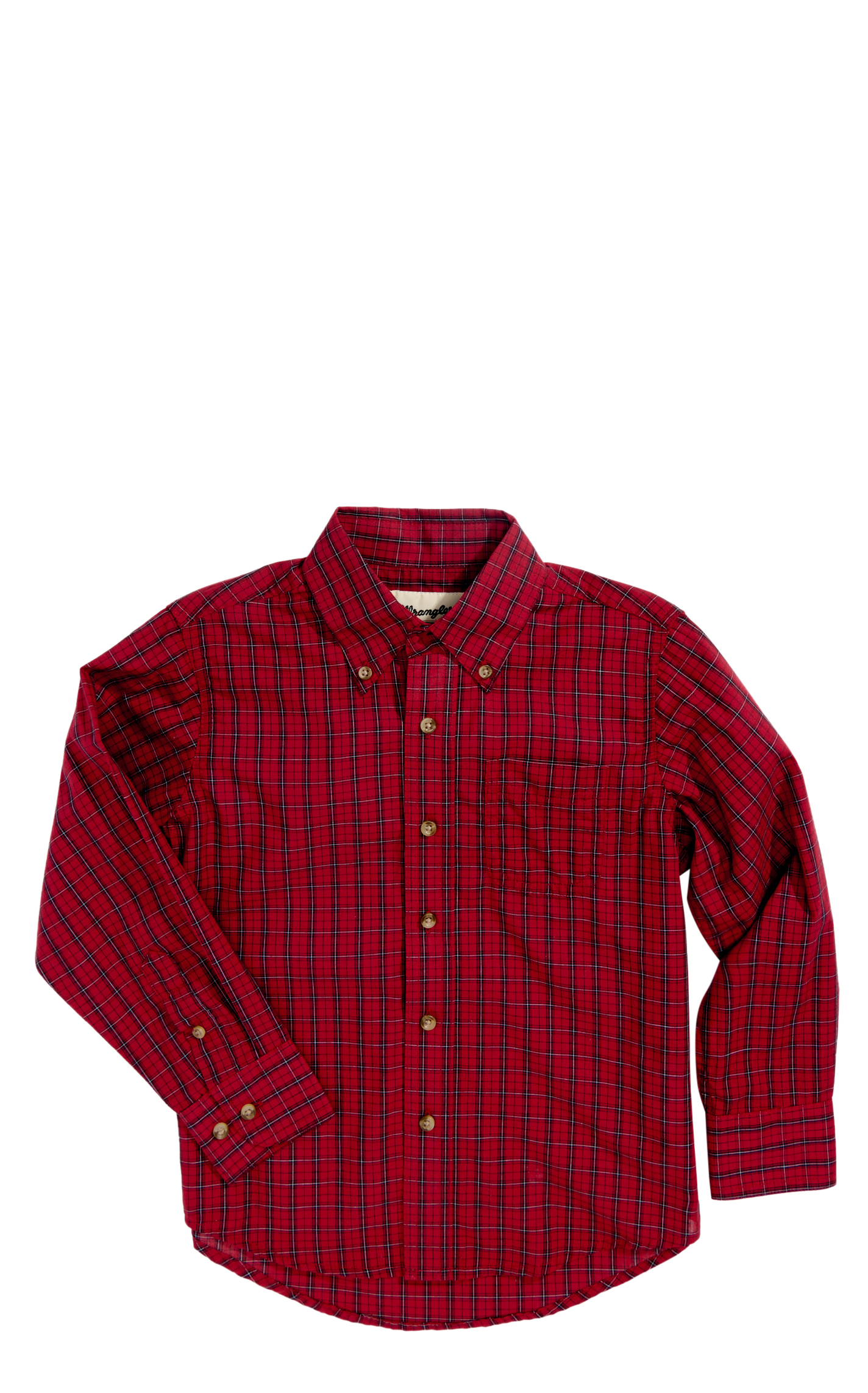 Wrangler Boy's Red Brick & Black Plaid Print Western Shirt - Image 1