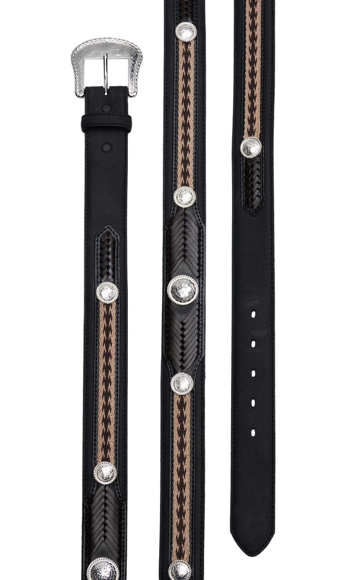 Tony Lama Men's The Duke Black with Embroidery and Conchos Western Belt - Image 1