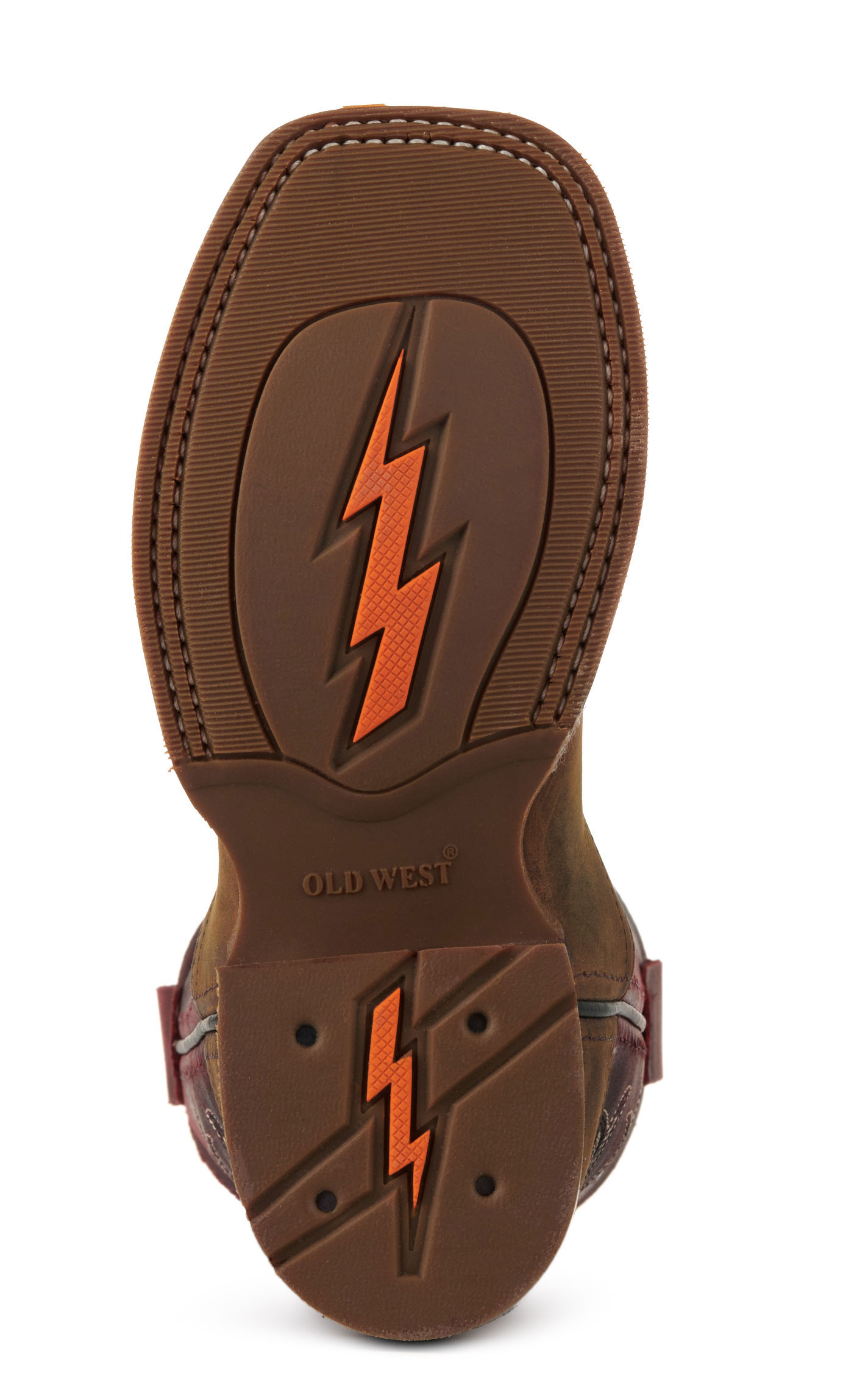 Old West Kids Brown and Burgundy Wide Square Toe Cowboy Boots - Image 1