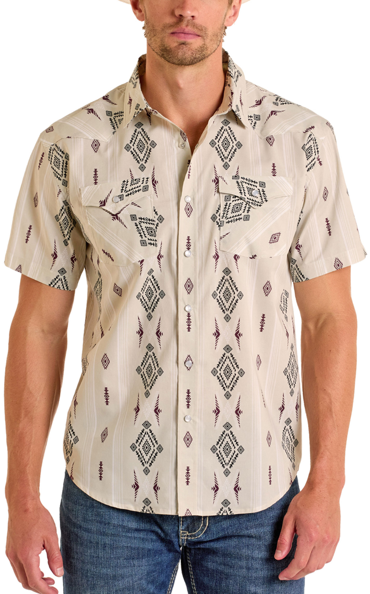 Panhandle Slim Men's Khaki & Multi-Color Aztec Print Shirt - Image 1