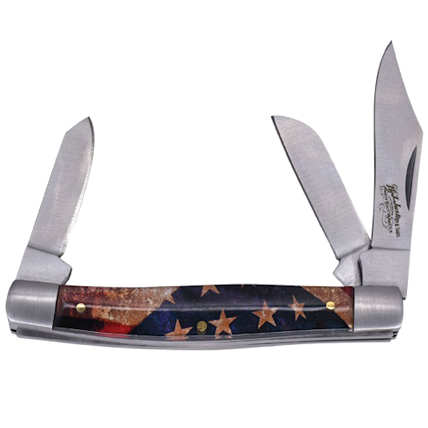 Justin USA Flag Stockman Acrylic Handle 3 Blade Knife - Image 1
