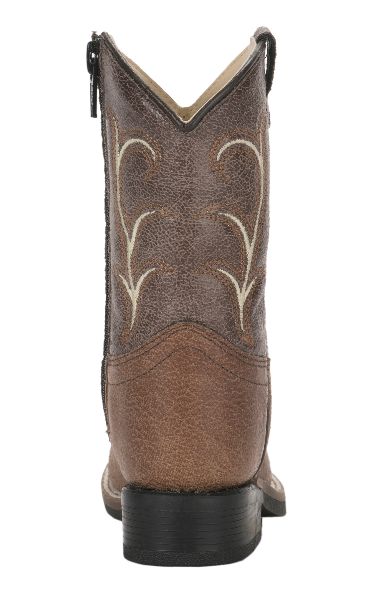 Old West Toddler Tan and Brown Wide Square Toe Cowboy Boots - Image 1
